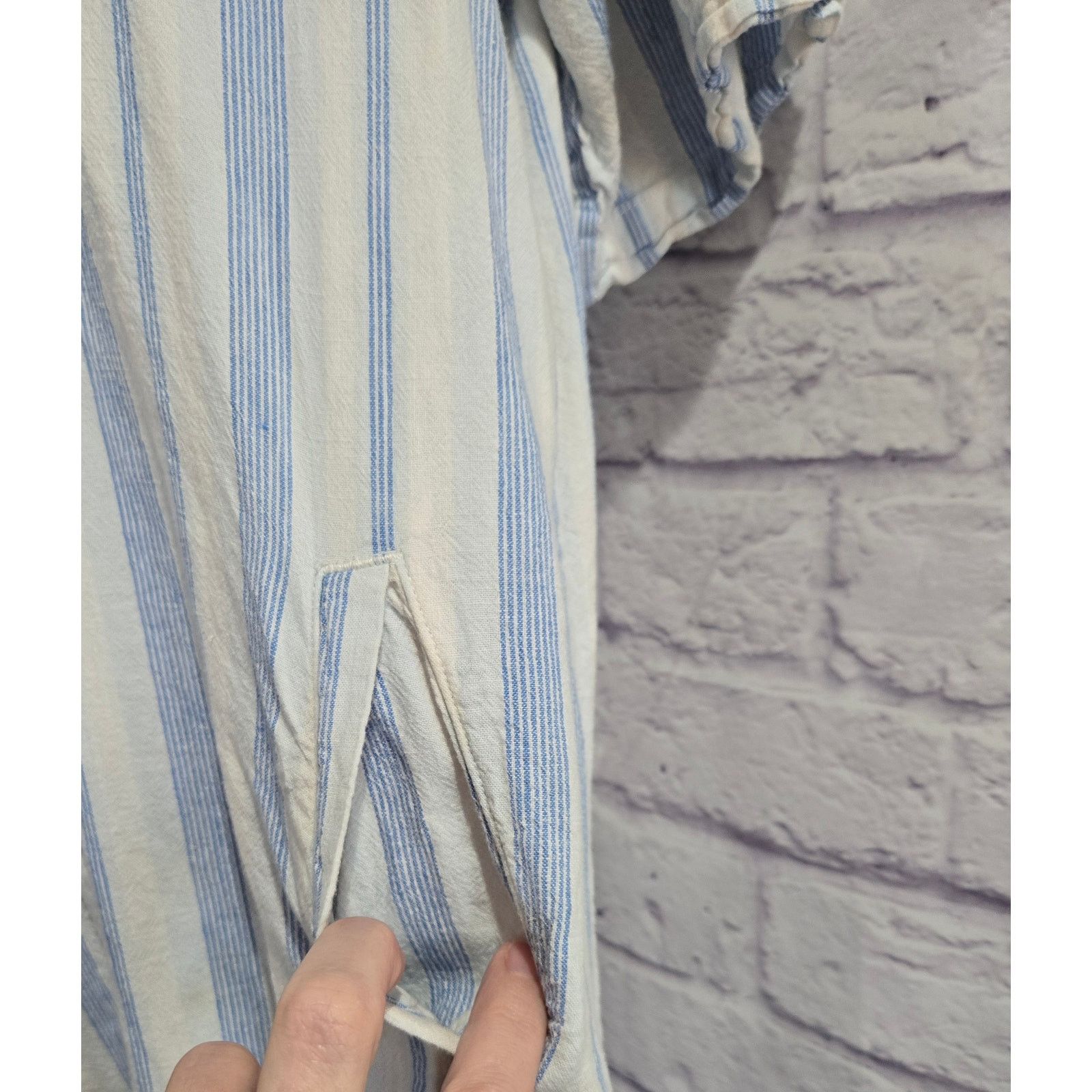 Other Intro Blue White Striped Linen Button Up Shirt Dress L Size L / US 10 / IT 46 - 2 Thumbnail