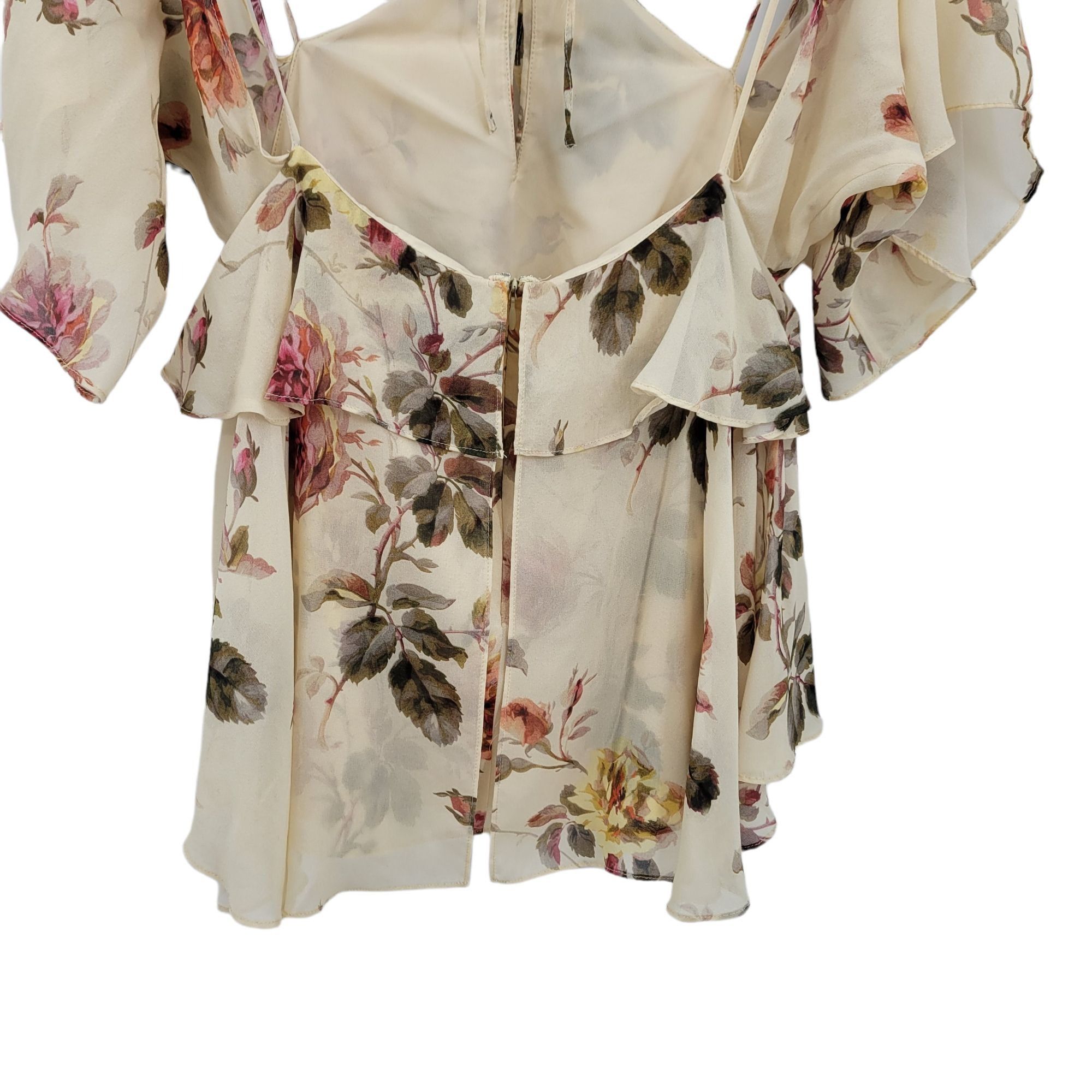INTERMIX Intermix Silk Top Sz S Cream Feminine Country Floral Strappy Size S / US 4 / IT 40 - 6 Thumbnail