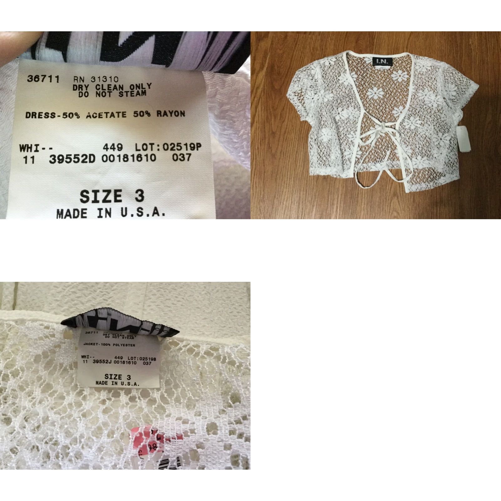 Vintage I.N. San Francisco White Dress & Jacket Juniors’ Size 3 MADE IN USA Size XS / US 0-2 / IT 36-38 - 8 Thumbnail