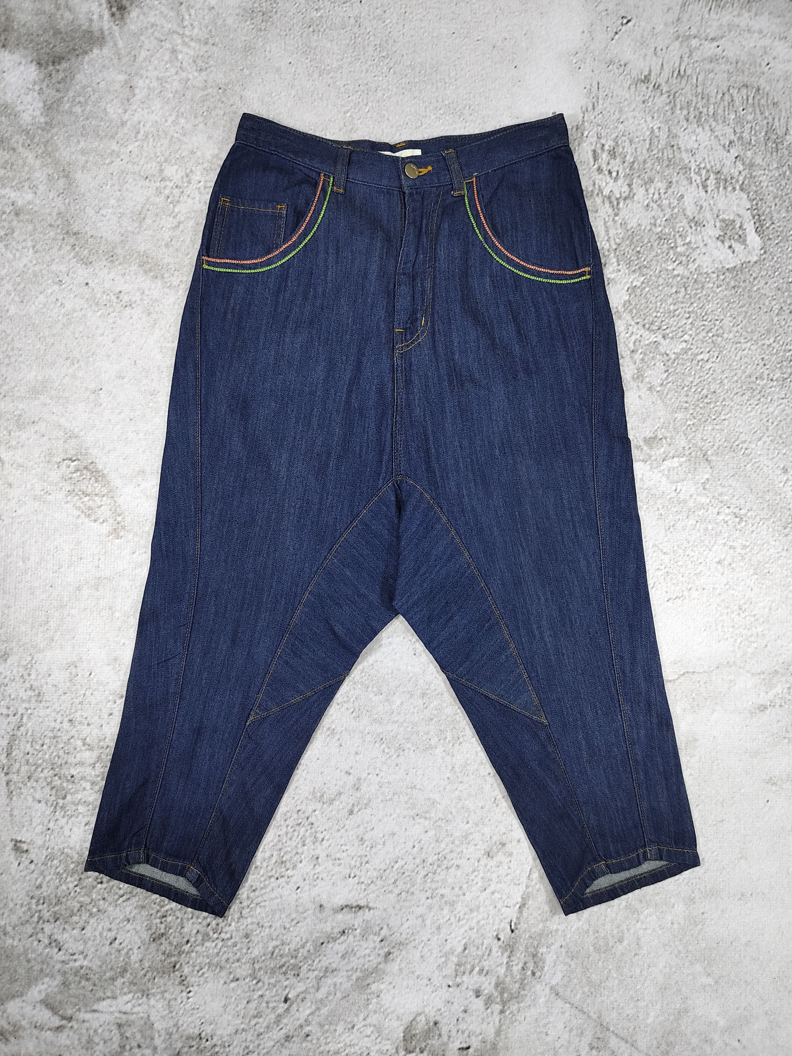 Ne-Net 00s Ne-net- Elephant Pacth Drop Crotch Cropped Denim Pants Size 29" - 6 Thumbnail