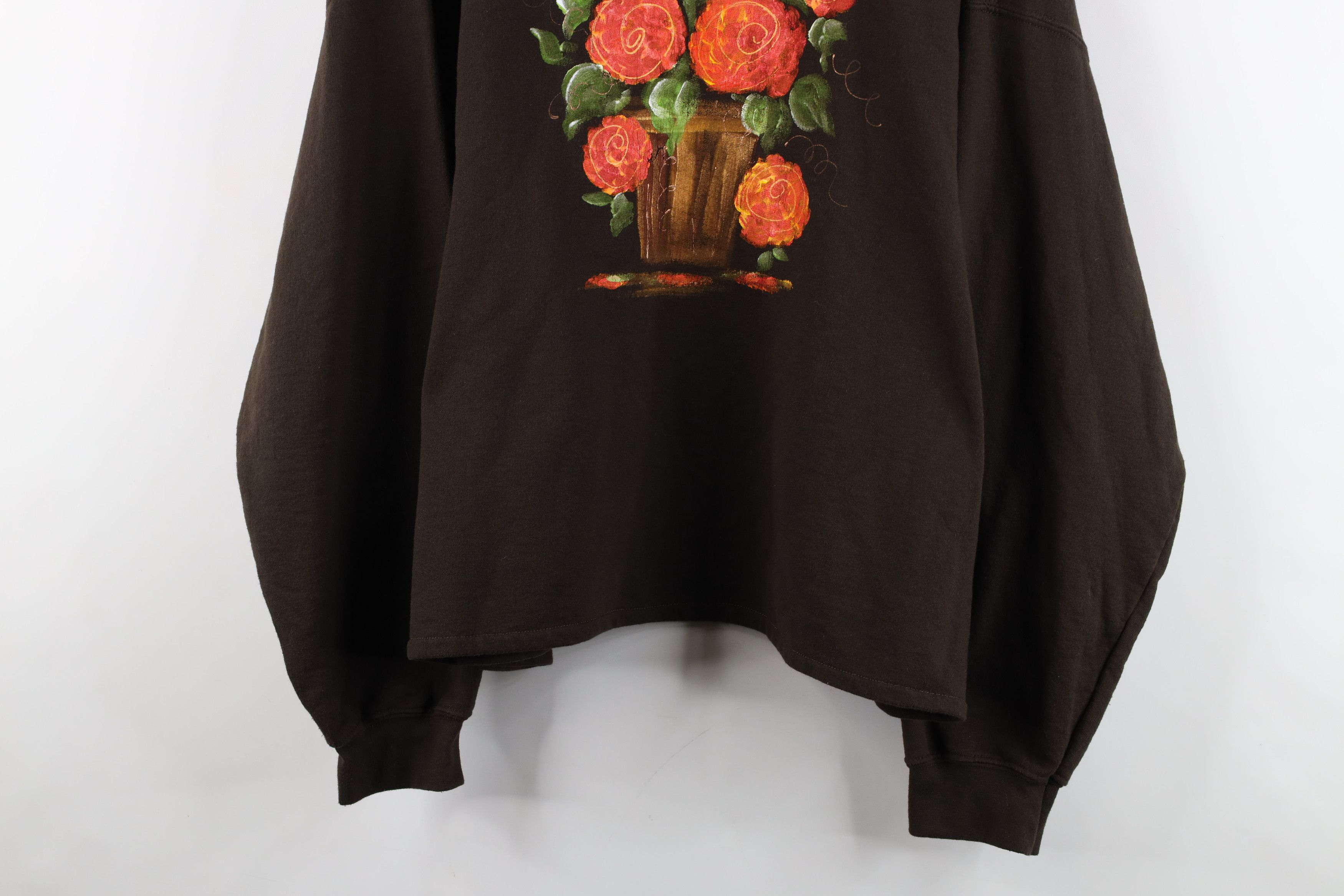 Vintage Vintage 90s Streetwear Painted Flower Crewneck Sweatshirt Size XL / US 12-14 / IT 48-50 - 3 Thumbnail