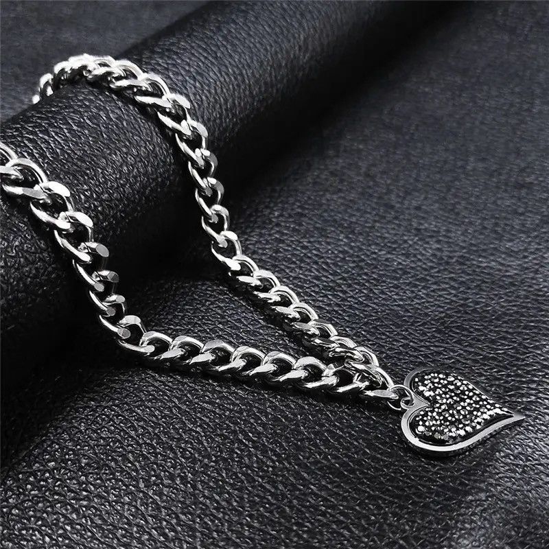 Jewelry Heart Stainless Steel Black Crystal Chokers Necklace Size ONE SIZE - 2 Thumbnail