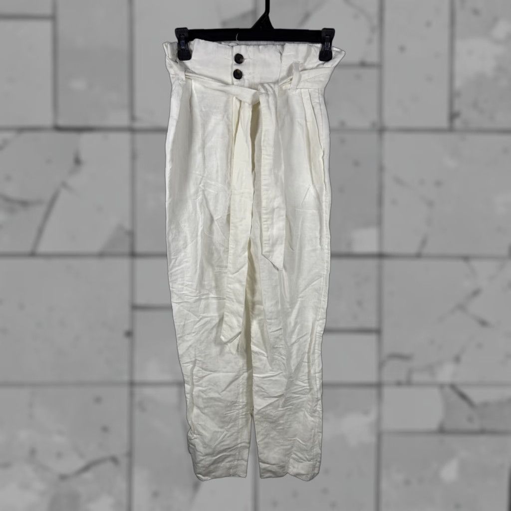 H&M NWT H & M Linen Blend White Casual Trouser Pants With Belt Womens Size 0 Size 25" / US 0 / IT 36 - 1 Thumbnail