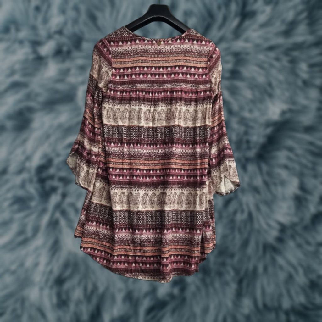 Billabong Billabong Tunic Top Womens Small Long Sleeve Scoop Neck Tassels Boho Beach Surf Geometric Print Multicolor Rayon Knit Blouse Relaxed Regular Size S Size S / US 4 / IT 40 - 1 Thumbnail