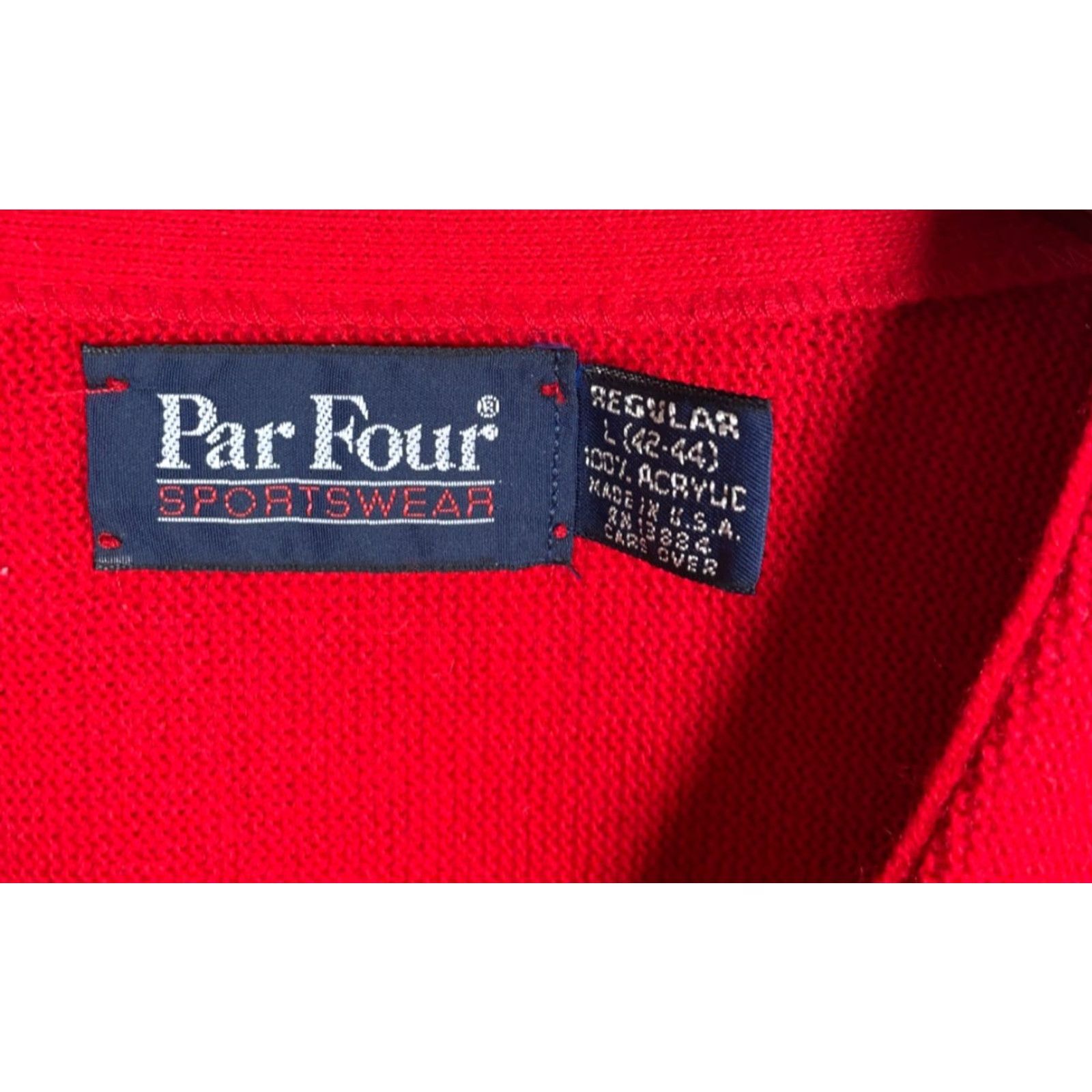 Vintage VINTAGE Par Four Men's Cardigan Sweater Adult Large Red Knit 80s Retro Hipster Lightweight Fall Winter USA Size US L / EU 52-54 / 3 - 3 Thumbnail