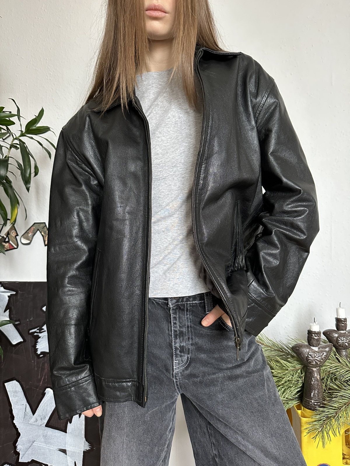 Genuine Leather × Vintage Y2K Real Leather Grunge Oversized Jacket 90s Size US L / EU 52-54 / 3 - 4 Thumbnail