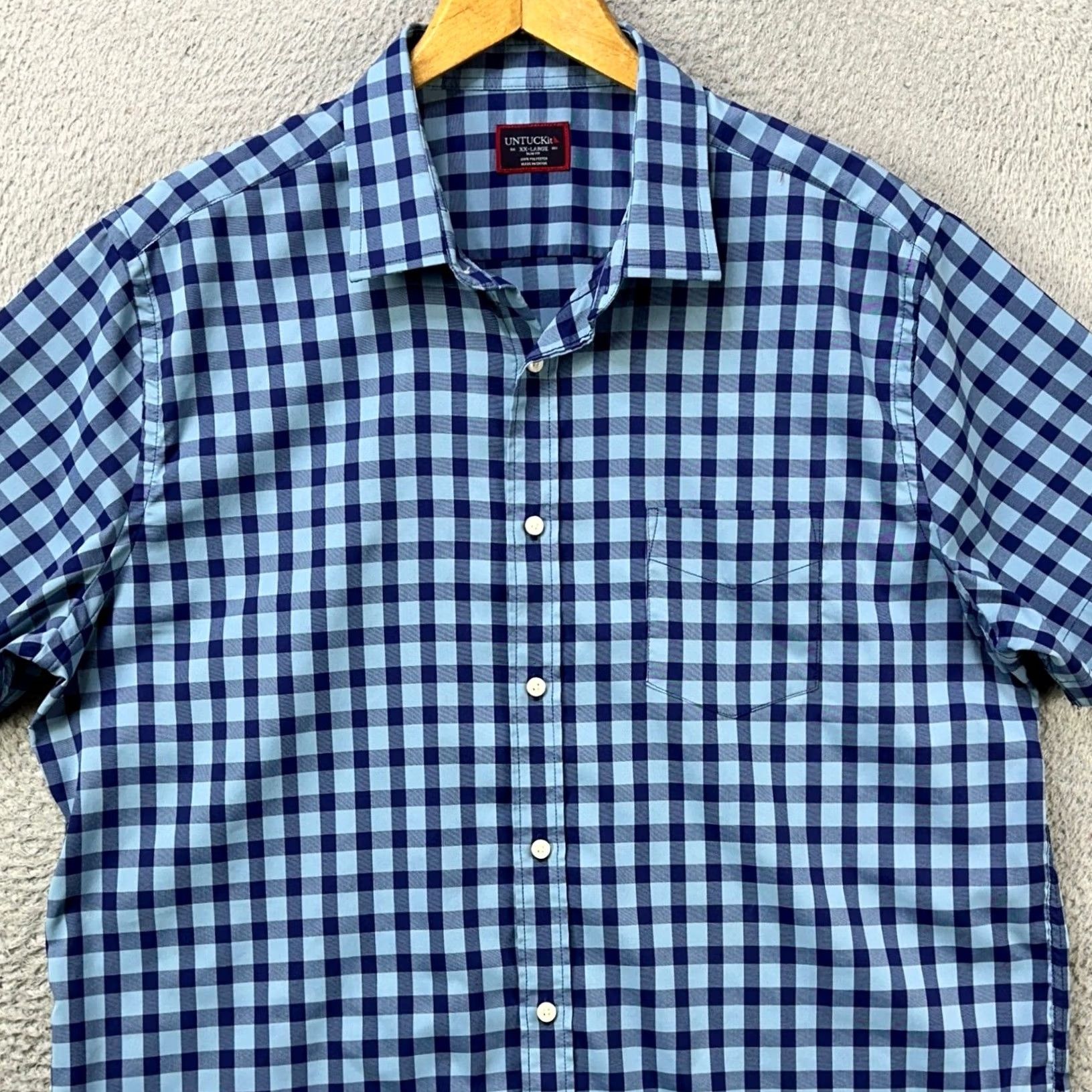 UNTUCKit UNTUCKit Shirt Slim Fit Button Up Short Sleeve Blue Check 2XL Mens Casual Office Wear Button-Down Collared Size US XXL / EU 58 / 5 - 2 Thumbnail