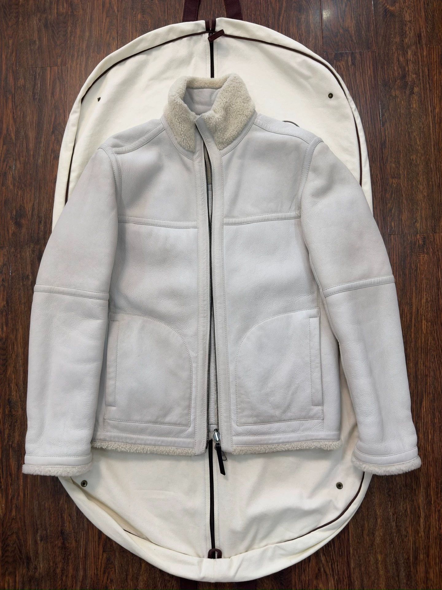 Ermenegildo Zegna Gray Shearling Collar Leather Jacket - Size S Size US S / EU 44-46 / 1 - 1 Thumbnail