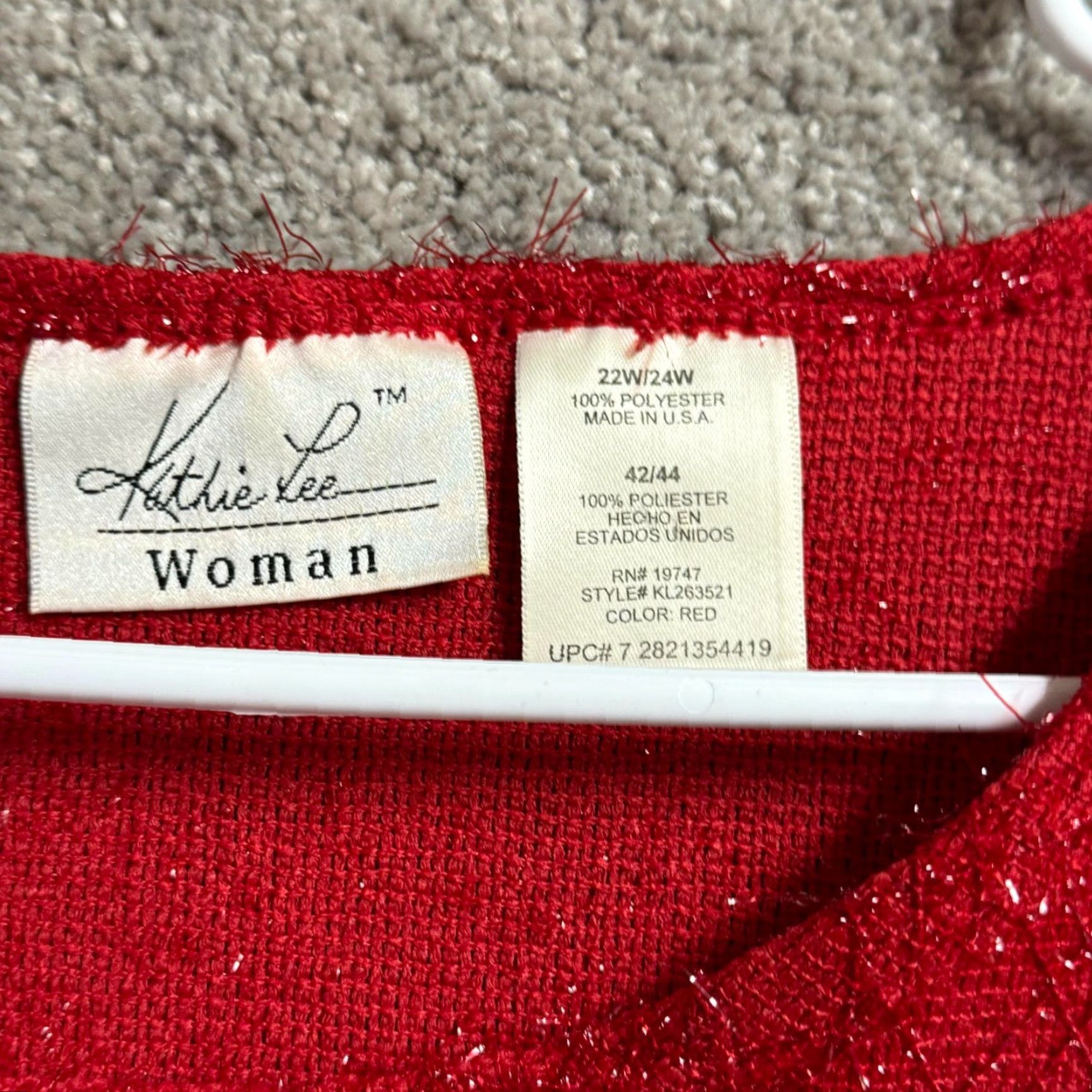 Lee VINTAGE Kathie Lee Blouse Womens Plus 22W/24W Sparkly 90s Christmas Holiday Glam Shirt Womens Plus 22W Red Ballad 90s Christmas Party/Cocktail Womens Size 3XL / US 20-22 - 3 Thumbnail