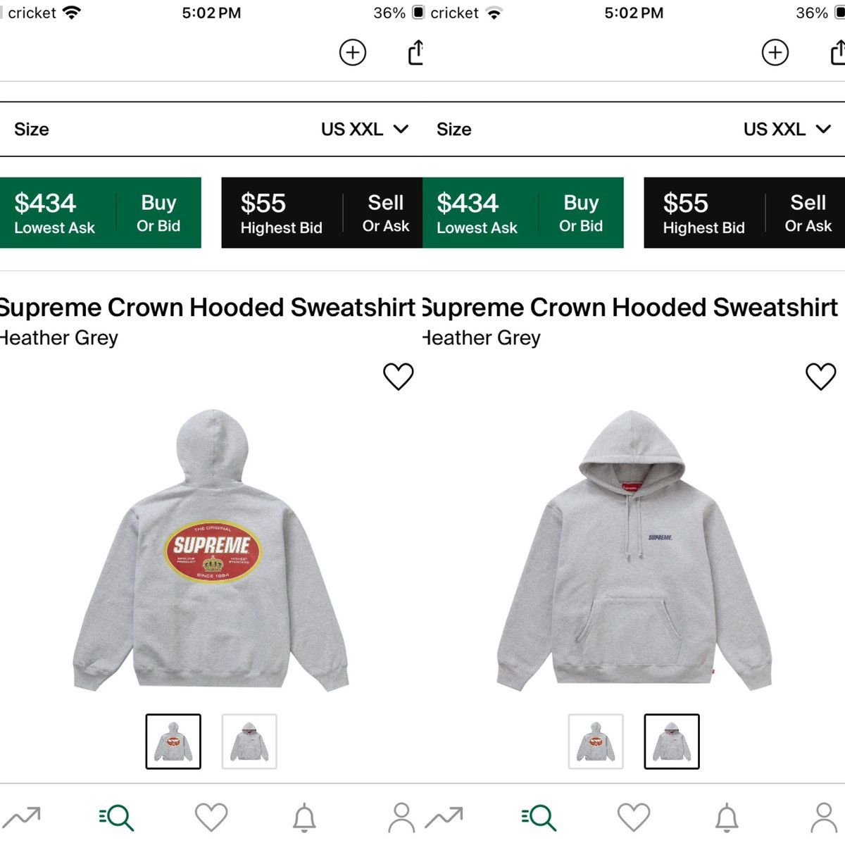 image of Supreme Crown Hooded Sweatshirt Heather Grey , Men's (Size 2XL)