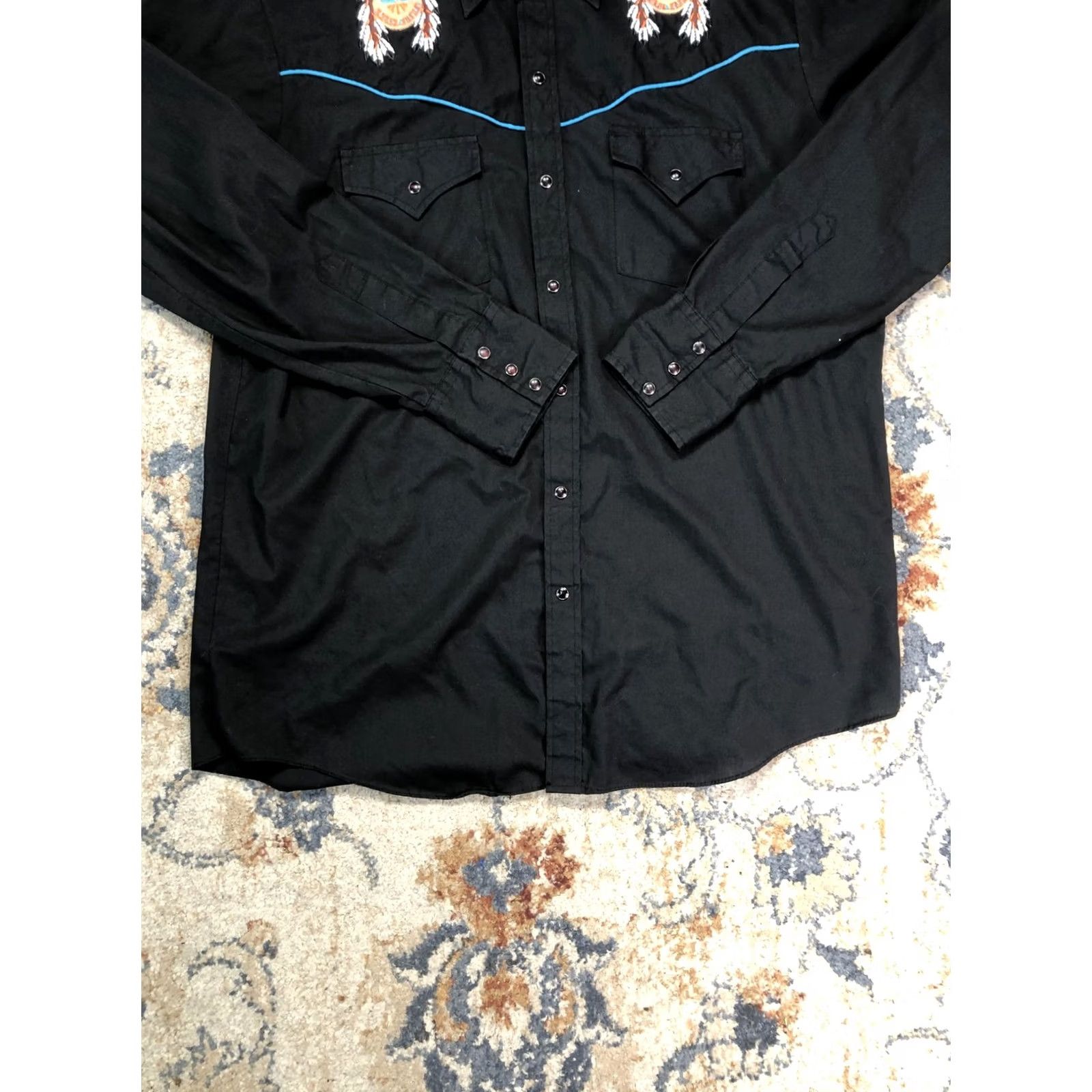Vintage Ely Diamond Shirt Mens Large Black Western Pearl Snap Long Sleeve Thunderbird Size US L / EU 52-54 / 3 - 4 Thumbnail
