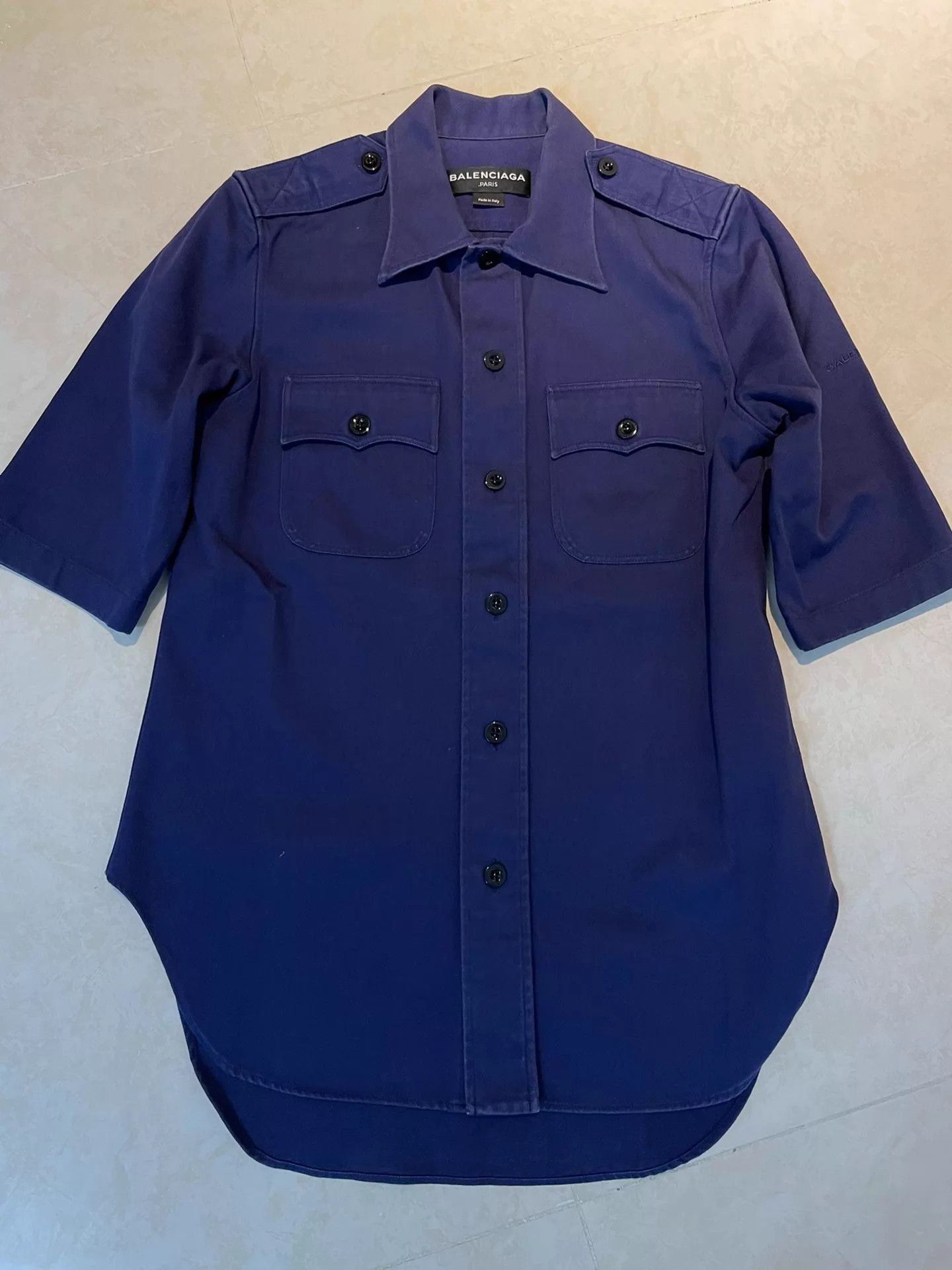 Balenciaga Blue Short Sleeve Button-Down Shirt Size US M / EU 48-50 / 2 - 1 Thumbnail