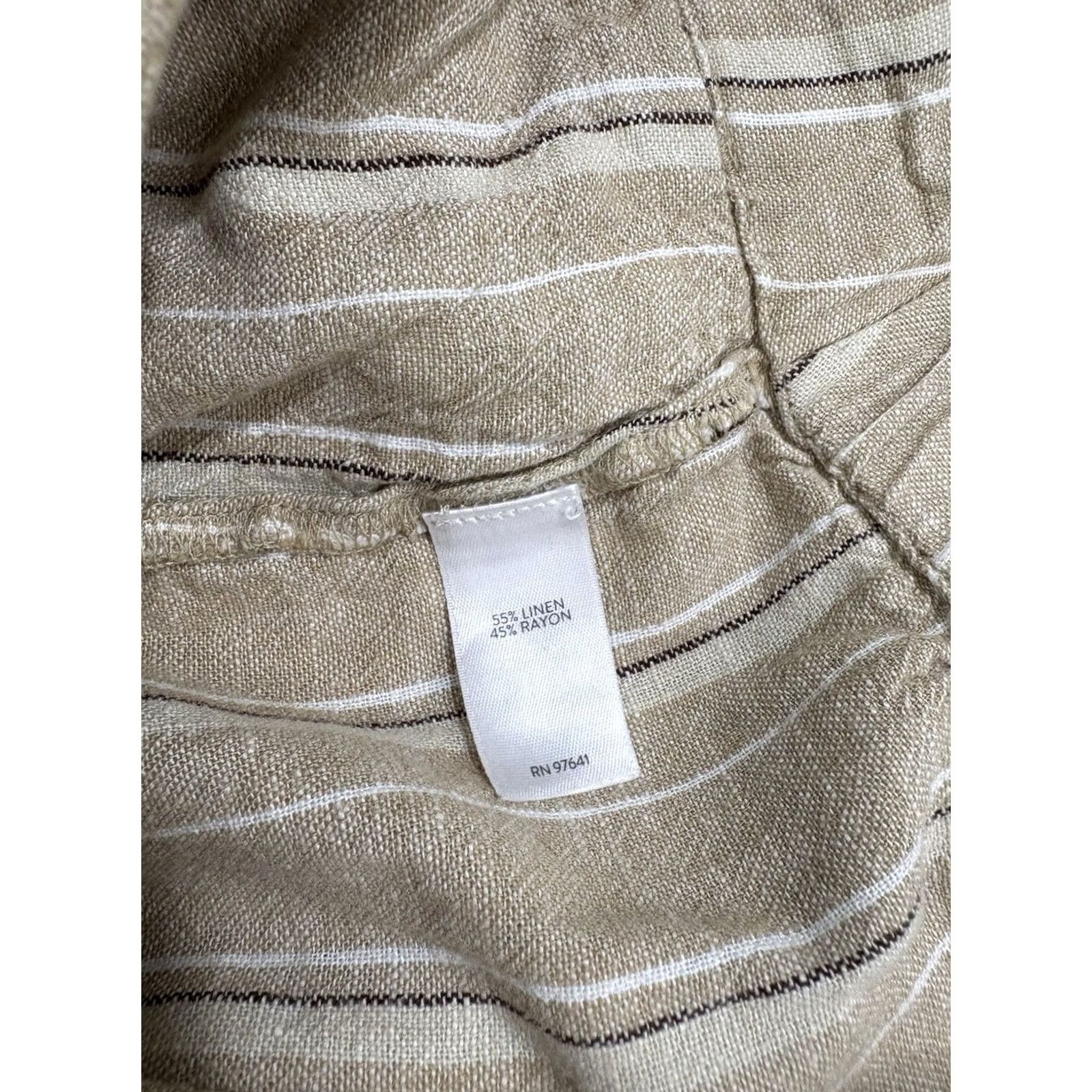 J. Jill J. Jill Pants Womens M Beige Wide Leg Cropped Size Striped Linen Blend Side Zip Elastic Size 32" / US 10 / IT 46 - 5 Thumbnail