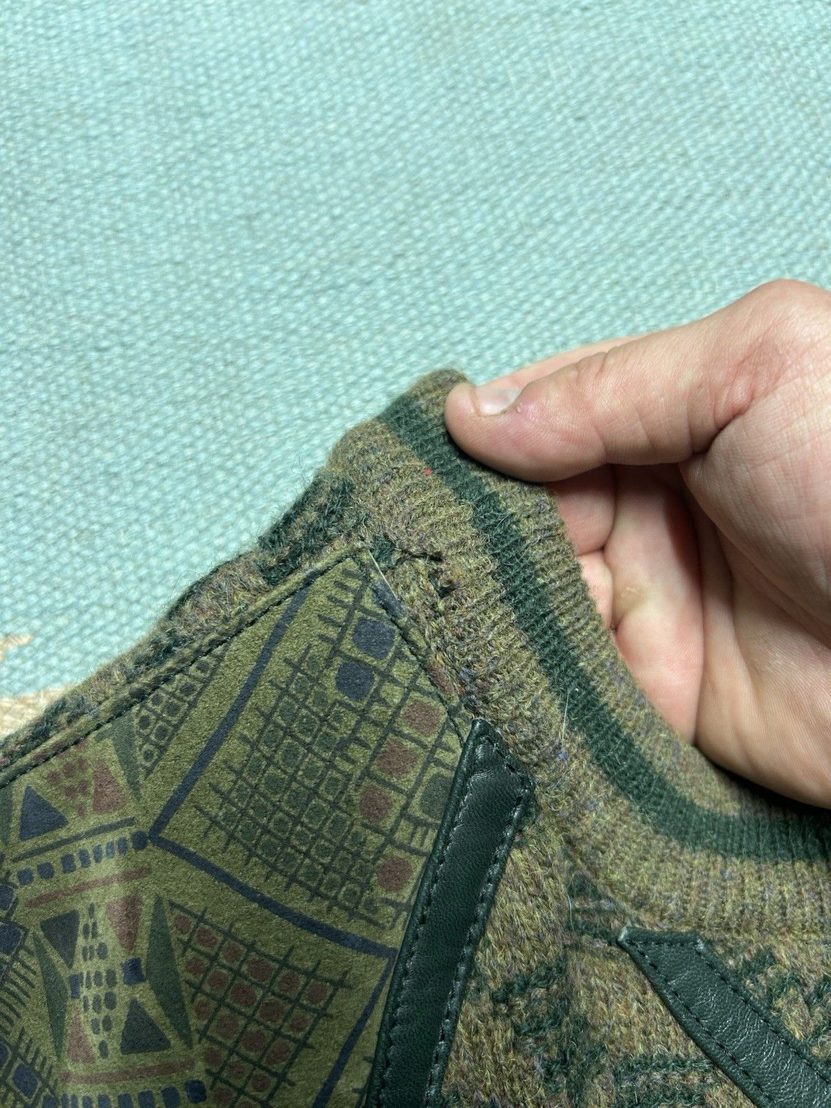 Vintage Vintage Torras knit sweater wool suede accents geometric L Size US L / EU 52-54 / 3 - 6 Thumbnail