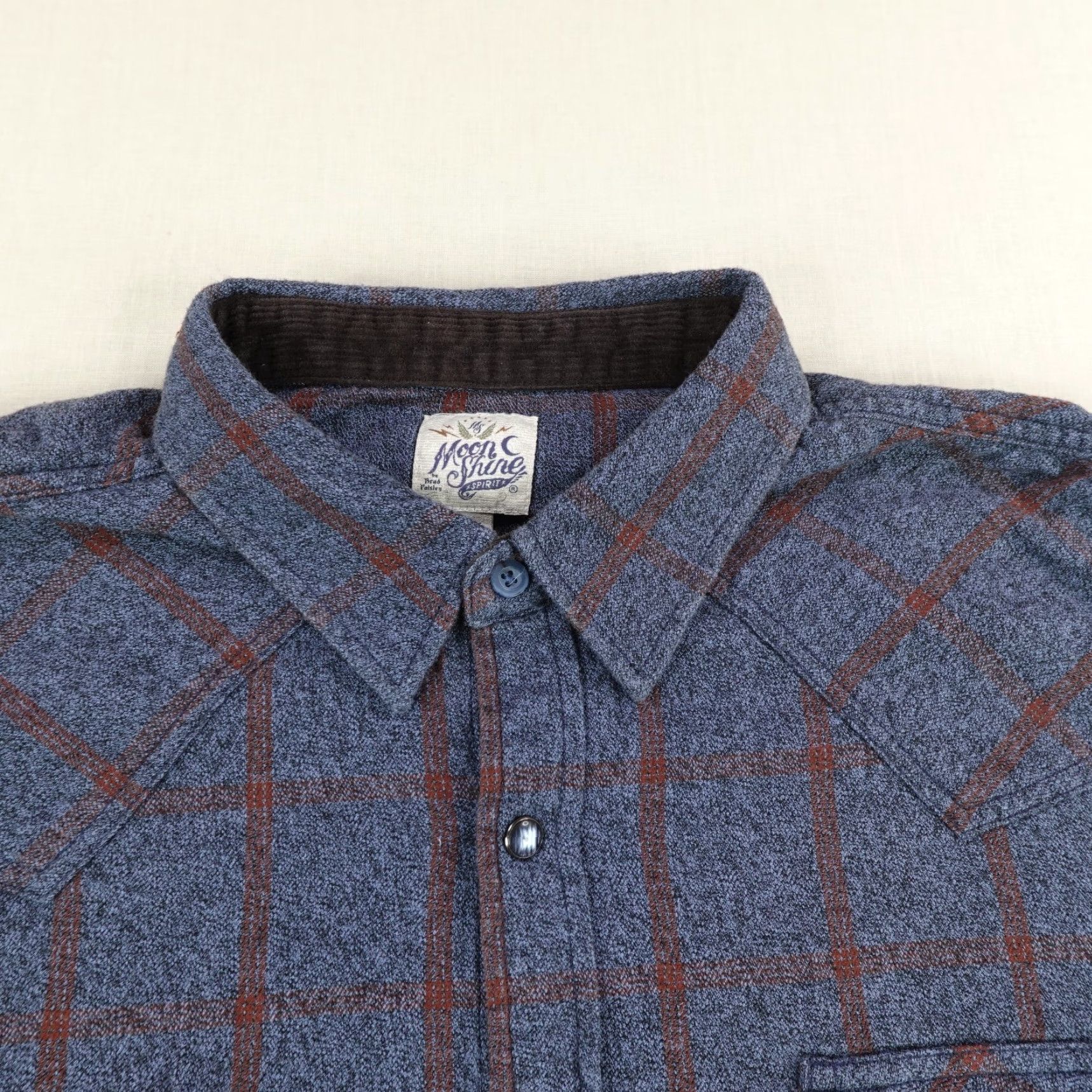 Vintage Moonshine Spirit Shirt Mens XL Blue Flannel Western Sawtooth Pearl Snap Size US XL / EU 56 / 4 - 2 Thumbnail