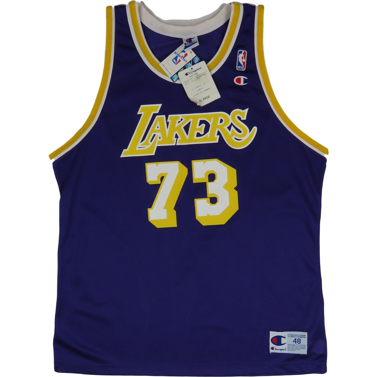 Champion Vintage LA Lakers 73 Dennis Rodman Champion Jersey Deadstock Size US XL / EU 56 / 4 - 7 Thumbnail