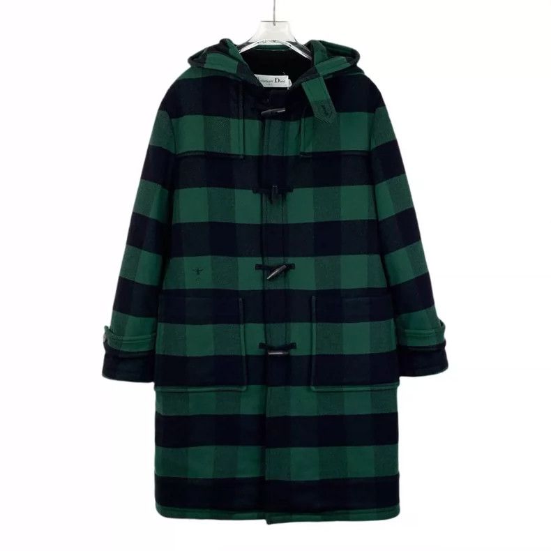 Dior Dior Green plaid wool hooded ox horn buckle belt coat 2504 Size XS / US 0-2 / IT 36-38 - 1 Thumbnail