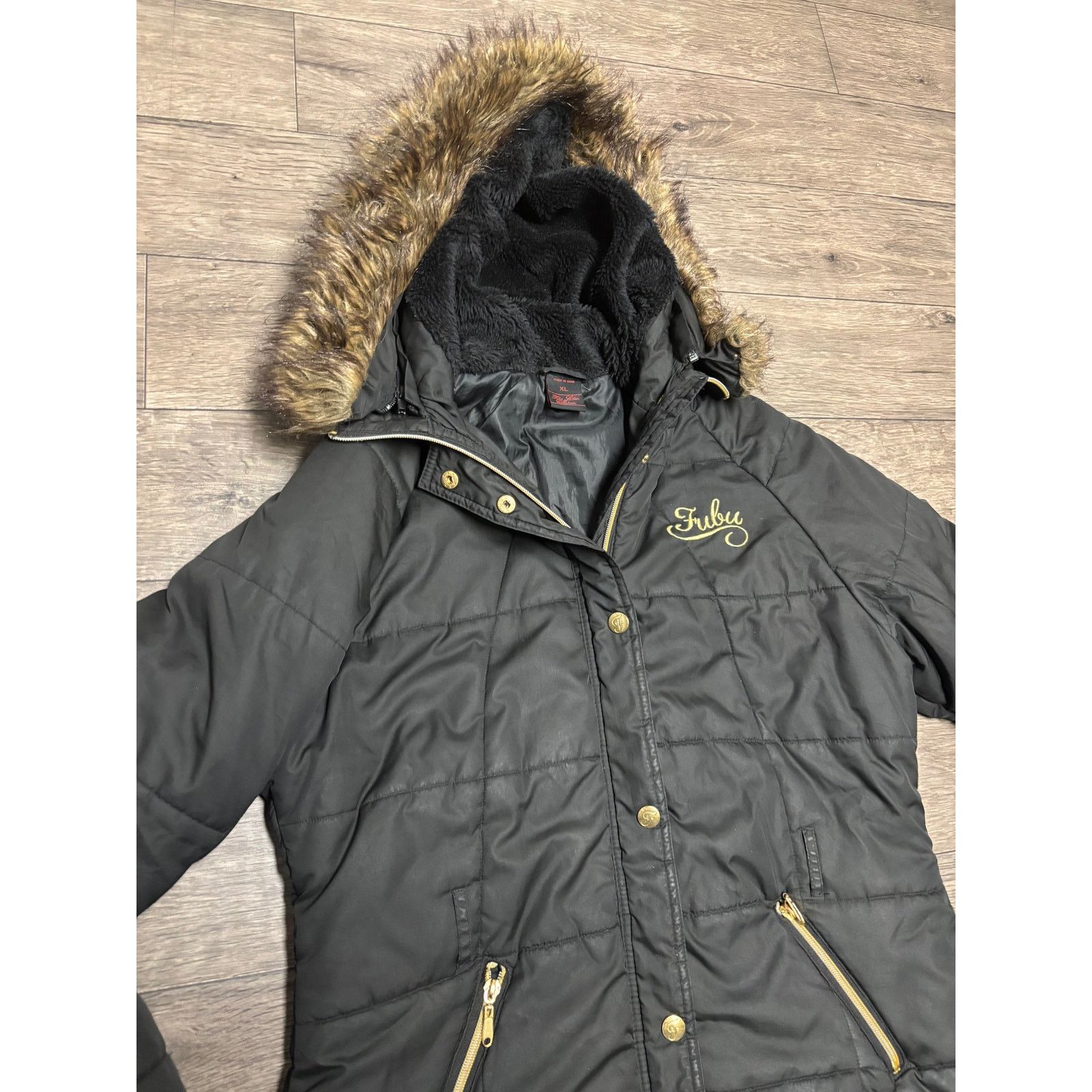 Fubu × Vintage Vintage Fubu Black Puffer Fur Jacket Sz XL Women Size XL / US 12-14 / IT 48-50 - 2 Thumbnail