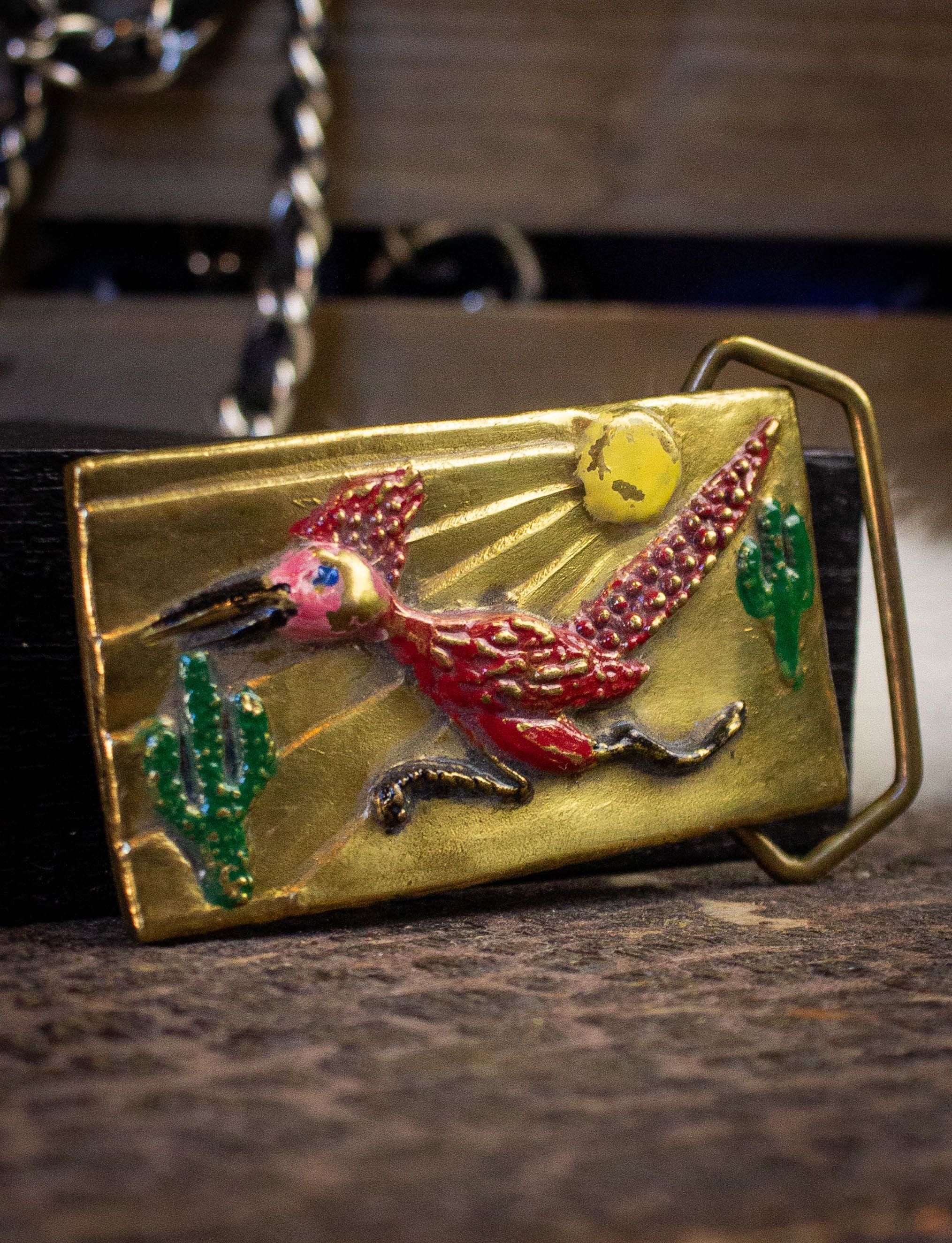 image of Vintage Road Runner Brass Belt Buckle, Men's