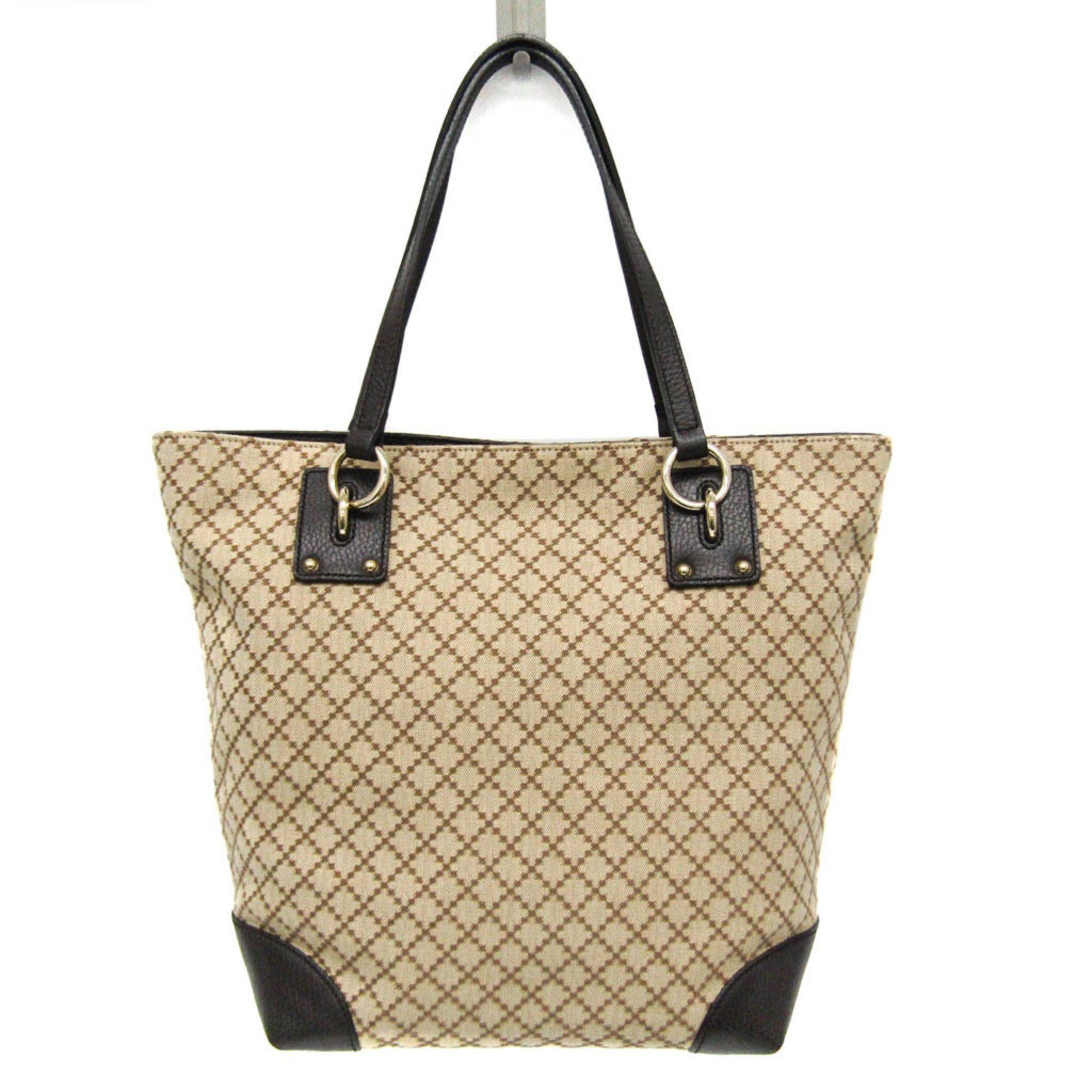 Gucci Diamante 353706 MenWomen CanvasLeather Tote Bag BeigeBrown