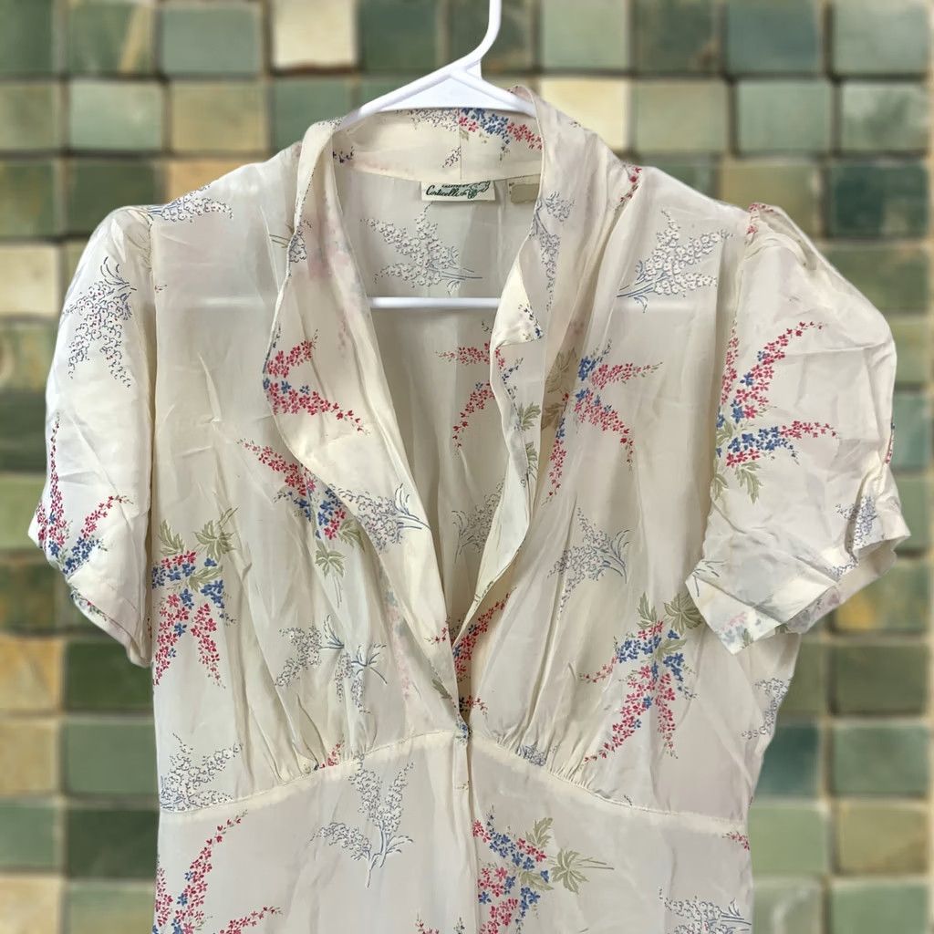 Vintage VINTAGE Corticelli Maxi Dress Women's 34 Cream Floral Rayon 1930s Art Deco 56in Sleeves 7.5in Day/Cocktail Size XXS / US 00 / IT 34 - 1 Thumbnail