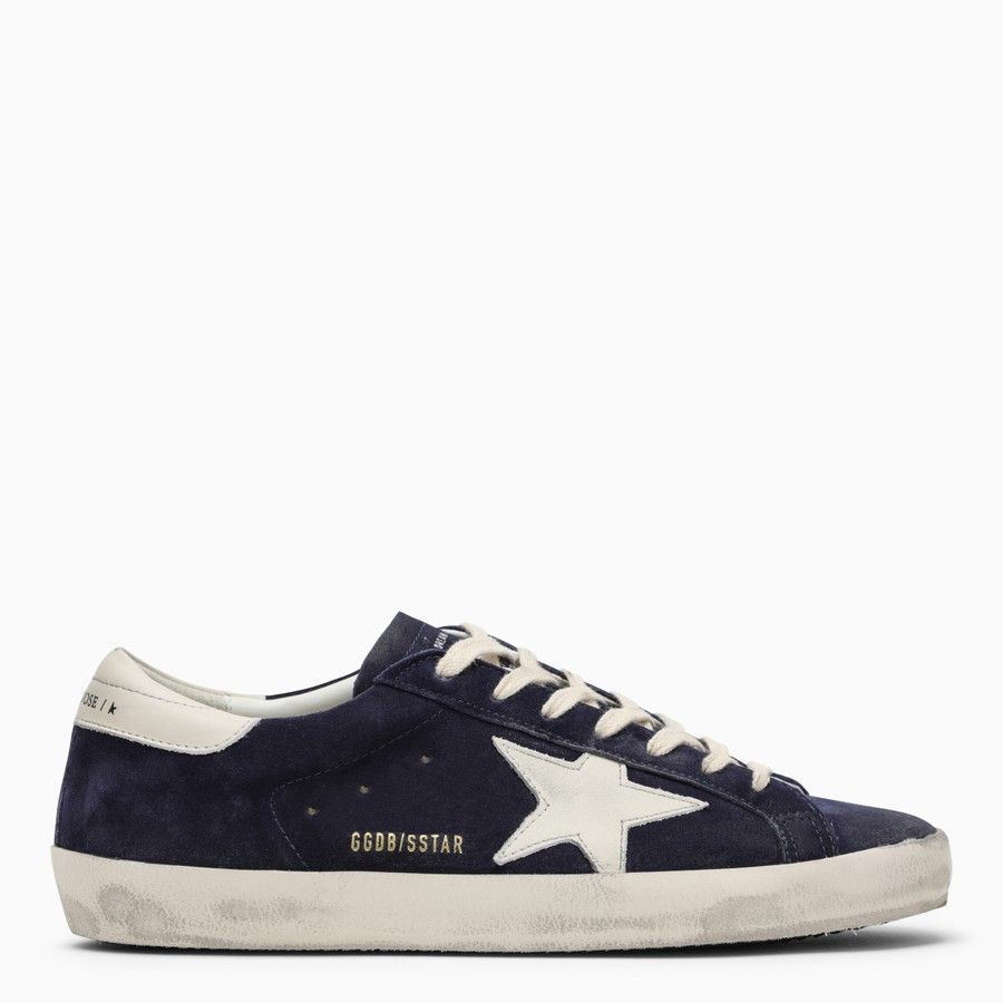 image of Golden Goose O1D2Blof0424 Super Star Low-Top Sneakers In White & Blue in White/Blue, Men's (Size 11