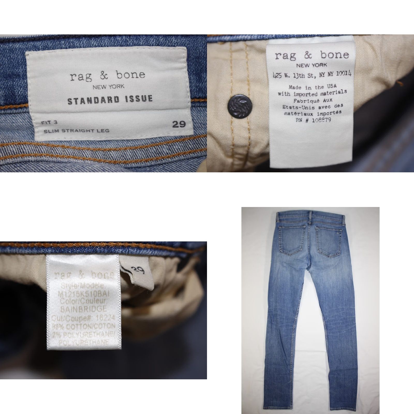 Rag & Bone rag & bone Jeans Men's 29x34 Slim Straight Button Fly USA Med Wash Size US 29 - 8 Thumbnail