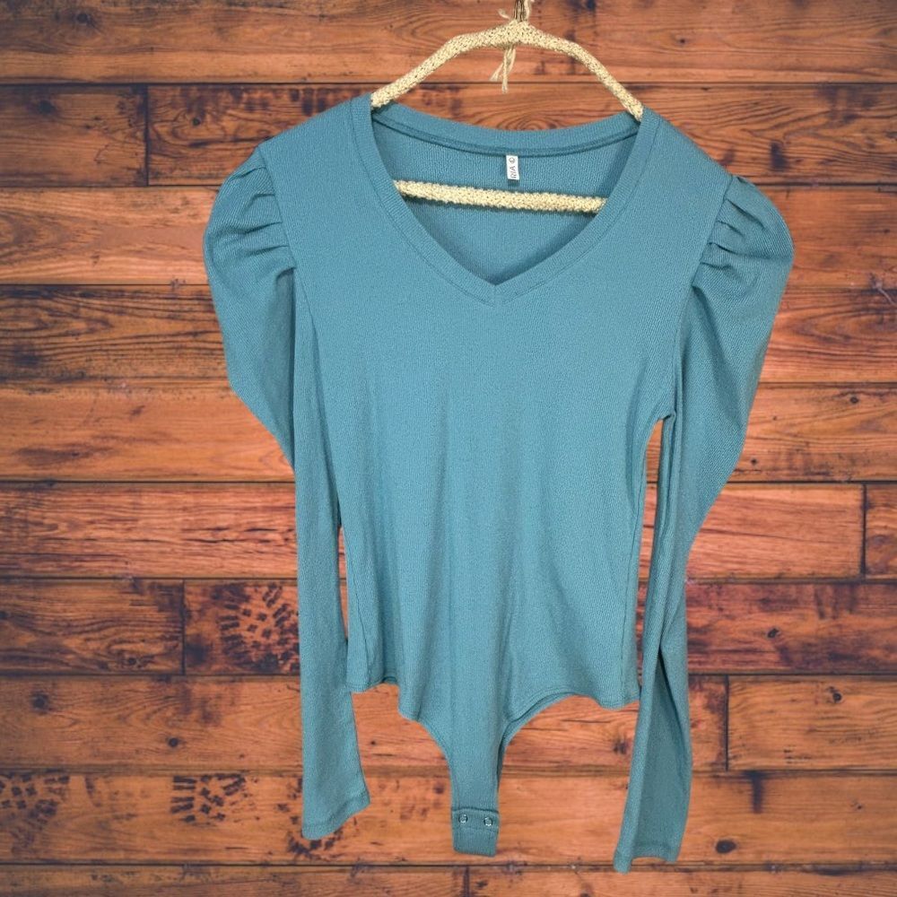 Other Reoria Blue Puffed Sleeve Bodysuit Large Size L / US 10 / IT 46 - 1 Thumbnail