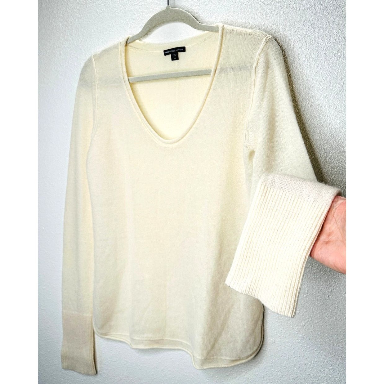 James Perse James Perse Cream Long Sleeve V Neck Cashmere Sweater 4 / XL Size XL / US 12-14 / IT 48-50 - 14 Thumbnail