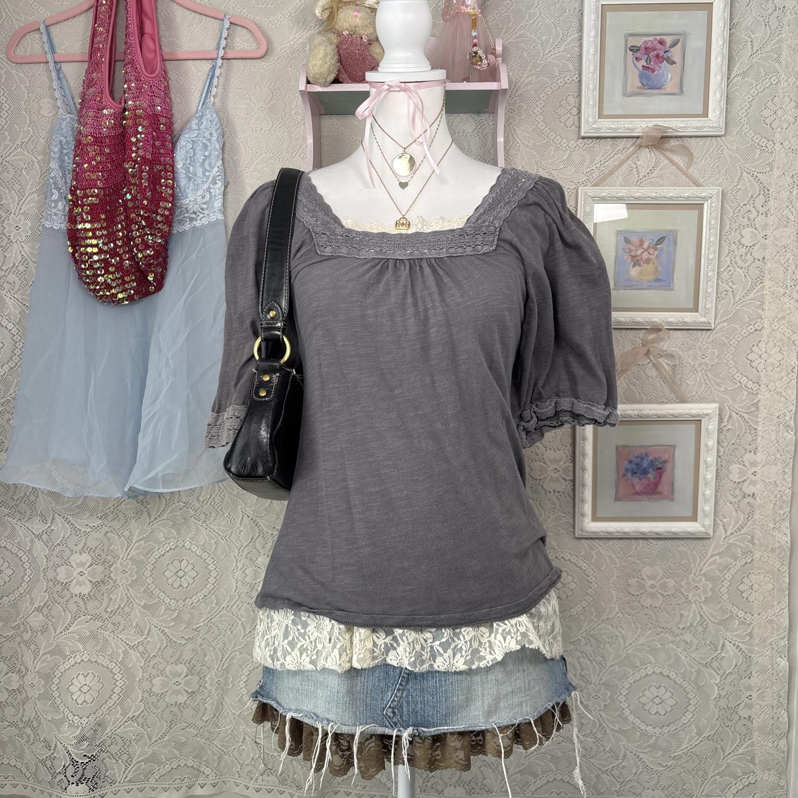 Mossimo y2k gray babydoll crochet mossimo top Size XS / US 0-2 / IT 36-38 - 1 Thumbnail