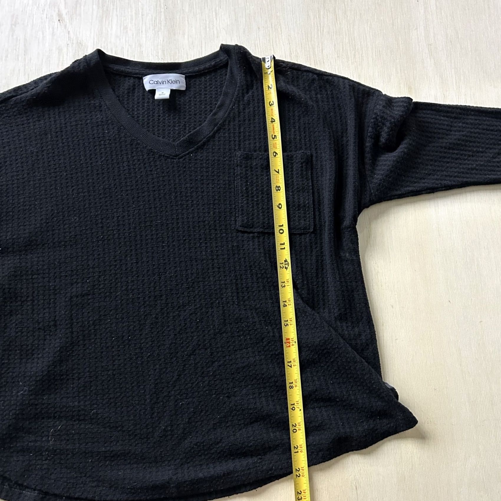 Calvin Klein Calvin Klein Shirt Womens M Black Waffle Knit V Neck Long Sleeve Top Casual Size M / US 6-8 / IT 42-44 - 6 Thumbnail