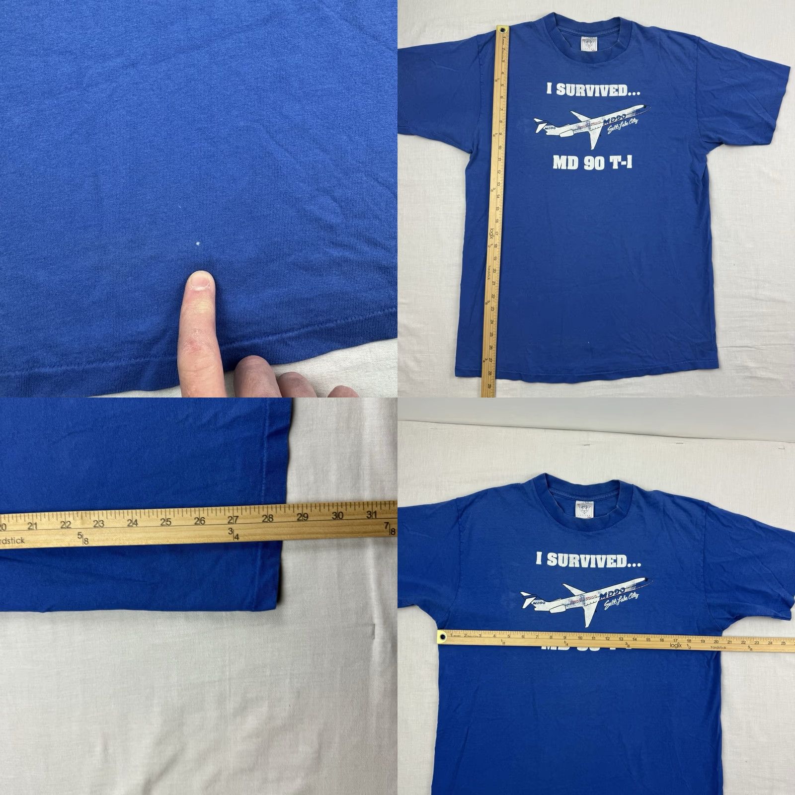 Delta VINTAGE Delta MD 90 T Shirt Adult XL I Survived MD 90 Salt Lake City Men T-Shirt Blue Cotton Short Sleeve Crew Neck 90s City Airplane Gir.. Size US XL / EU 56 / 4 - 8 Thumbnail