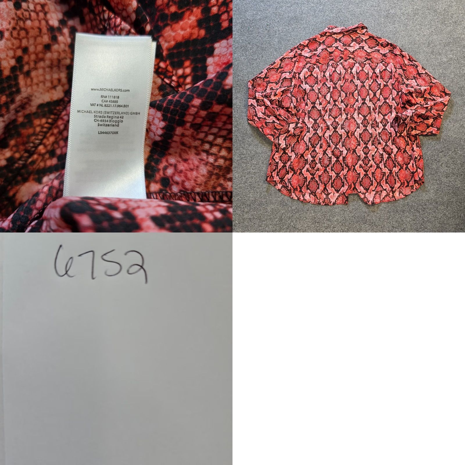 Michael Kors Michael Kors Top Womens 3X Red Alligator Print Button Up Long Sleeve Blouse Size XXL / US 16-18 / IT 52-54 - 8 Thumbnail