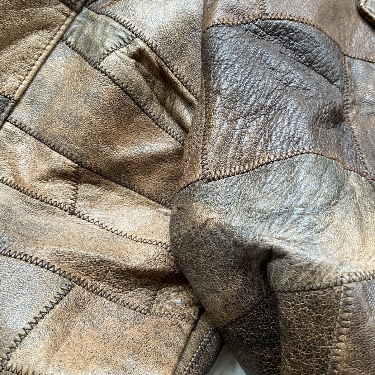 Japanese Brand 📌 Vintage York Patchwork Leather Y2K Brown Distressed Jacket Size L / US 10 / IT 46 - 8 Thumbnail