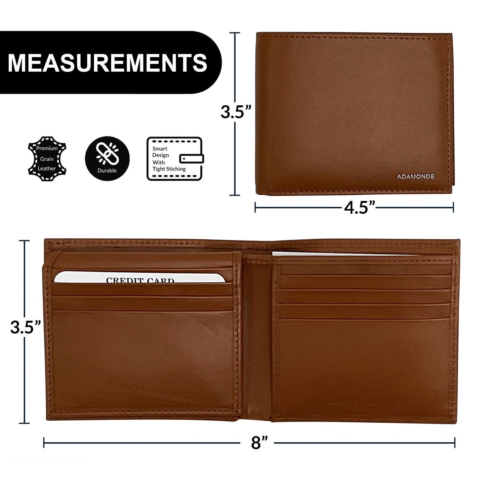 Handmade Men's minimalist tan genuine leather wallet with ID window Size ONE SIZE - 4 Thumbnail