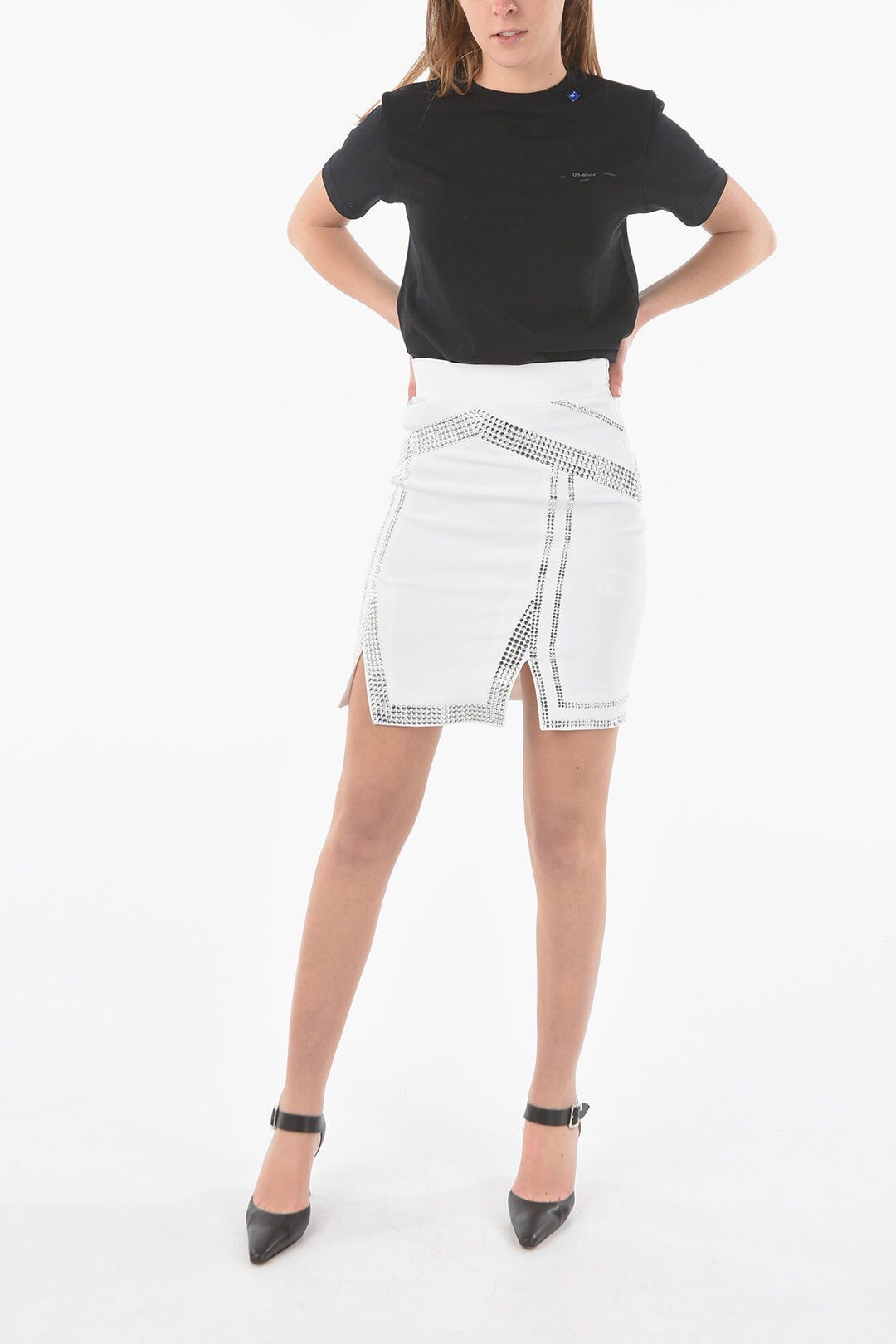 Philipp Plein og1mm0824 Miniskirt With Crystals in White Size 30" / US 8 / IT 44 - 4 Thumbnail