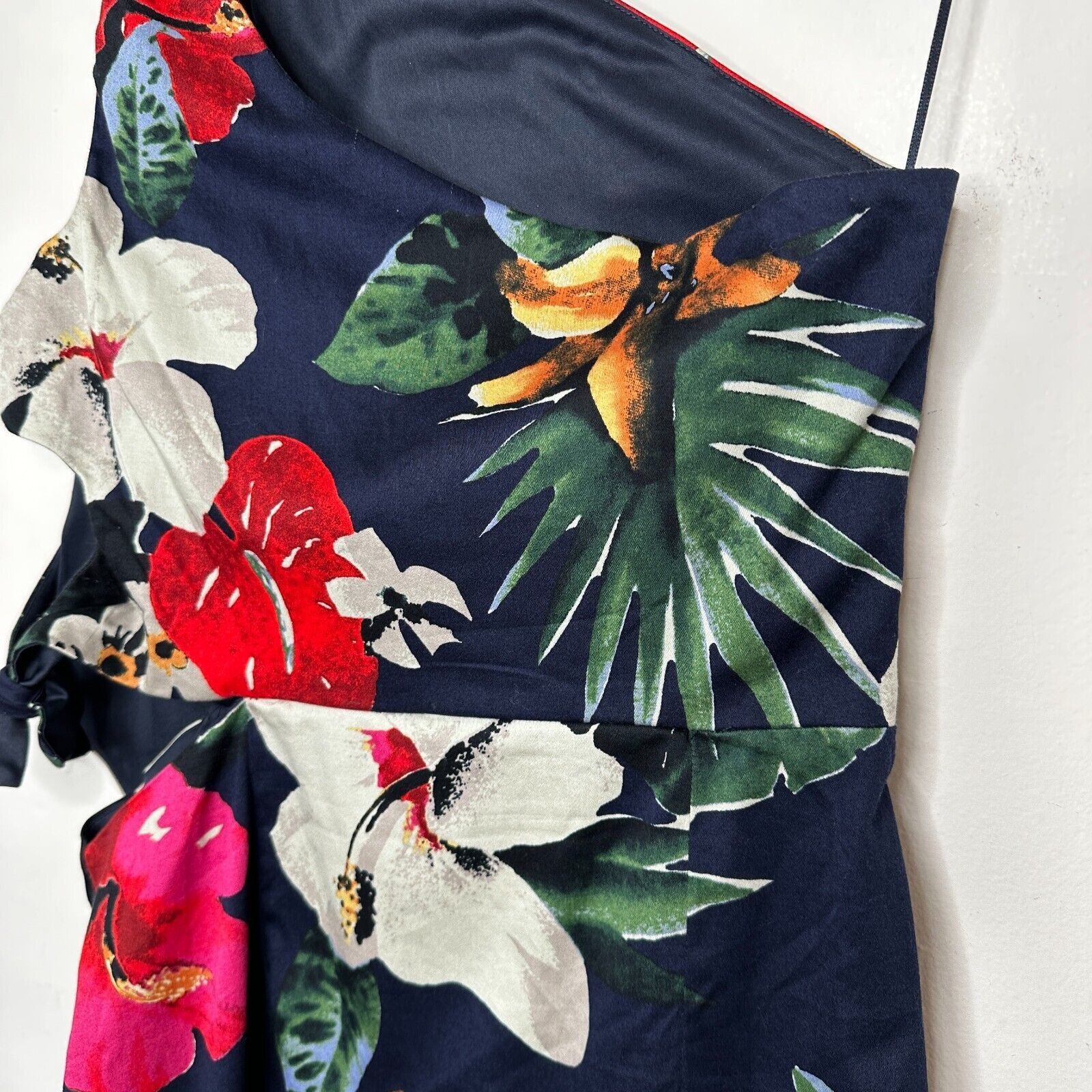 Zara Zara Navy Floral Side Tie One Shoulder Mini Dress Side Zip M Size M / US 6-8 / IT 42-44 - 7 Thumbnail