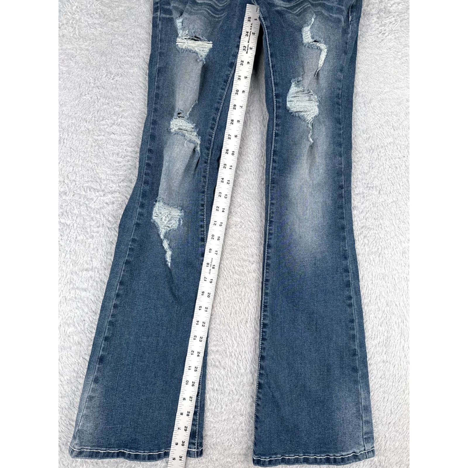 Vintage Flamingo Jeans Women Blue Denim Distressed Flared Cotton Blend 25x31 Size 42" / US 20 - 7 Thumbnail