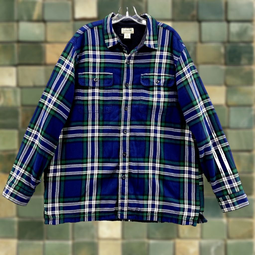 Vintage L.L.Bean Shirt Men Large Blue Plaid Fleece Lined Shacket Outdoor Fall Cabin Gorp Size US L / EU 52-54 / 3 - 1 Thumbnail