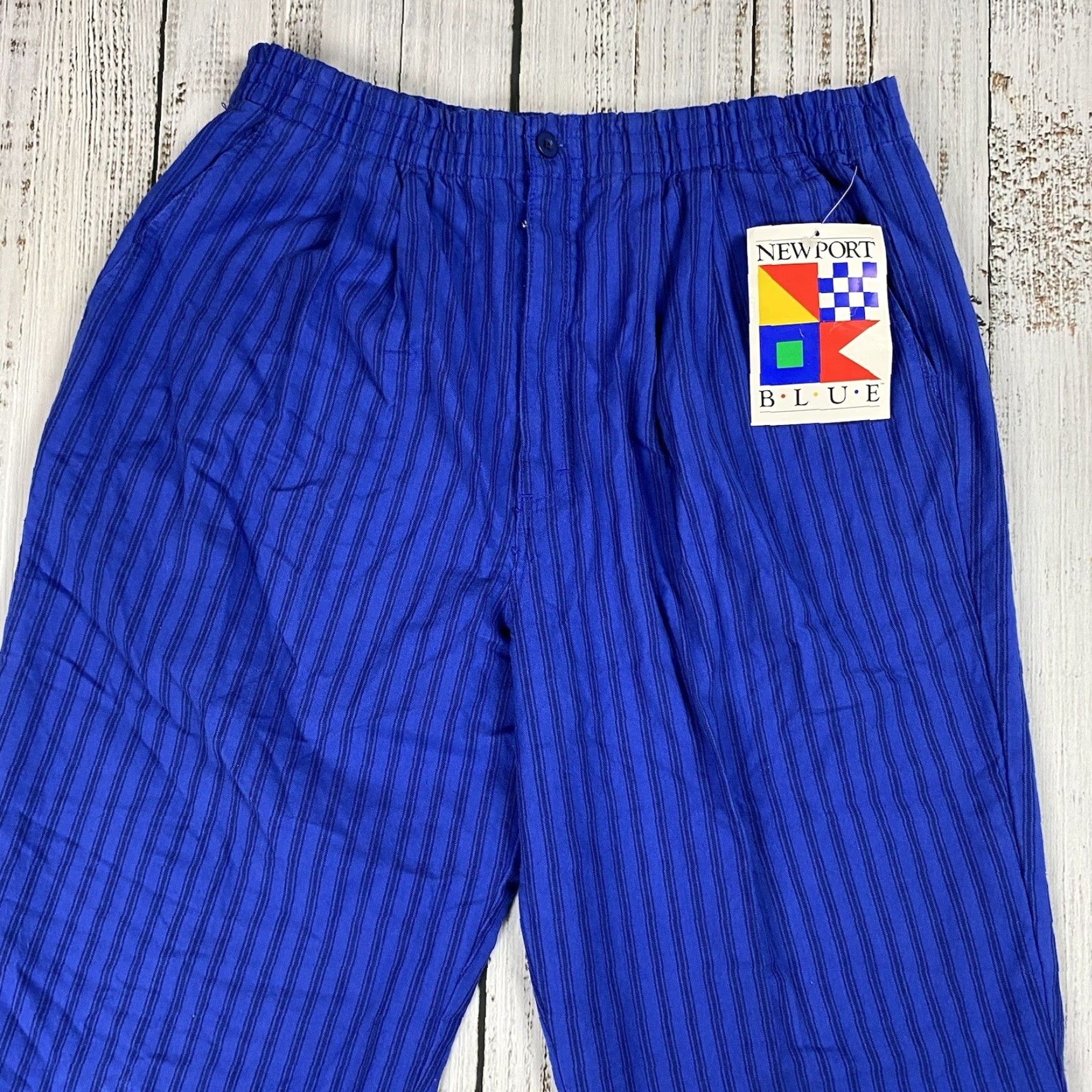 Vintage VTG 90s Newport Blue Mens Sweatpants Lightweight Striped Beach Baggy XL Inseam 33 Hip Hop Size US 33 - 2 Thumbnail