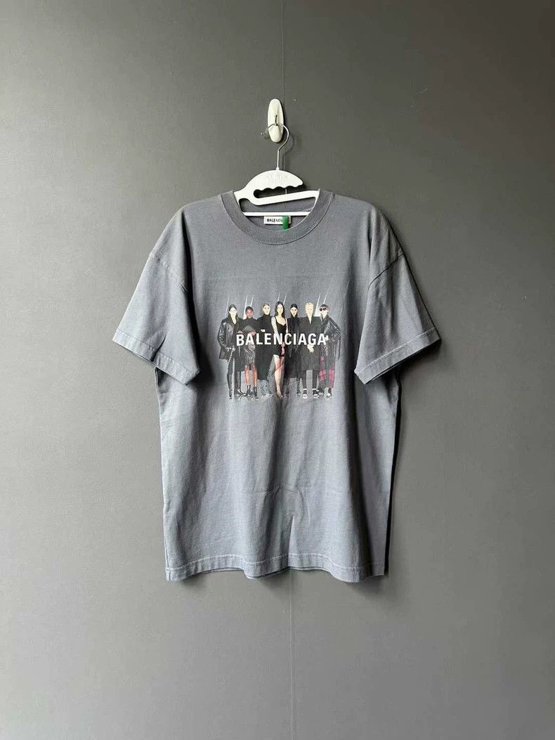 Balenciaga Balenciaga Grey Blue Portrait Short Sleeve Size US S / EU 44-46 / 1 - 1 Thumbnail