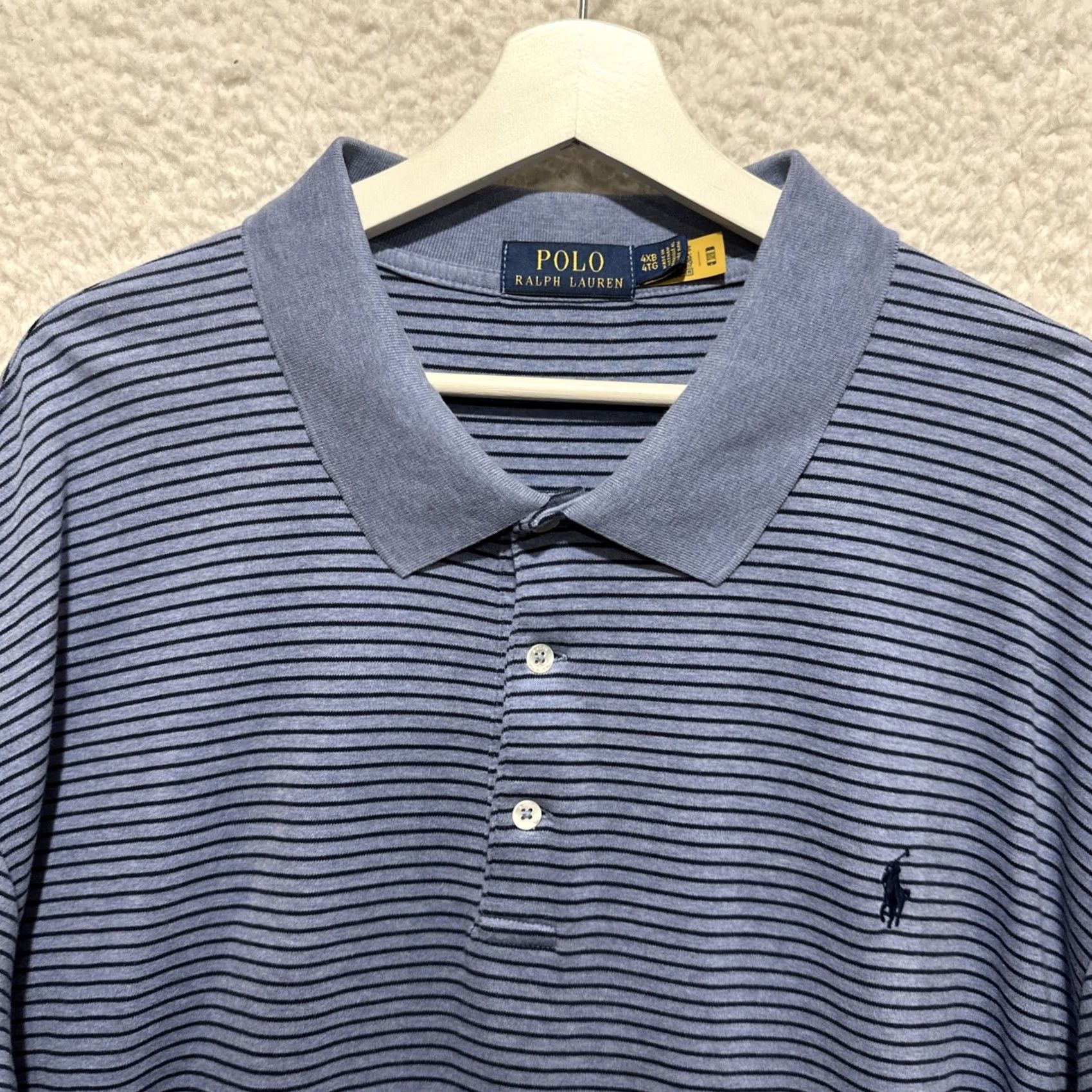 Polo Ralph Lauren VINTAGE? POLO RALPH LAUREN Pima Men 4XB Striped Short Sleeve Polo Shirt Blue Polo Shirt Big & Tall Mens Shirt Size US XXL / EU 58 / 5 - 5 Thumbnail