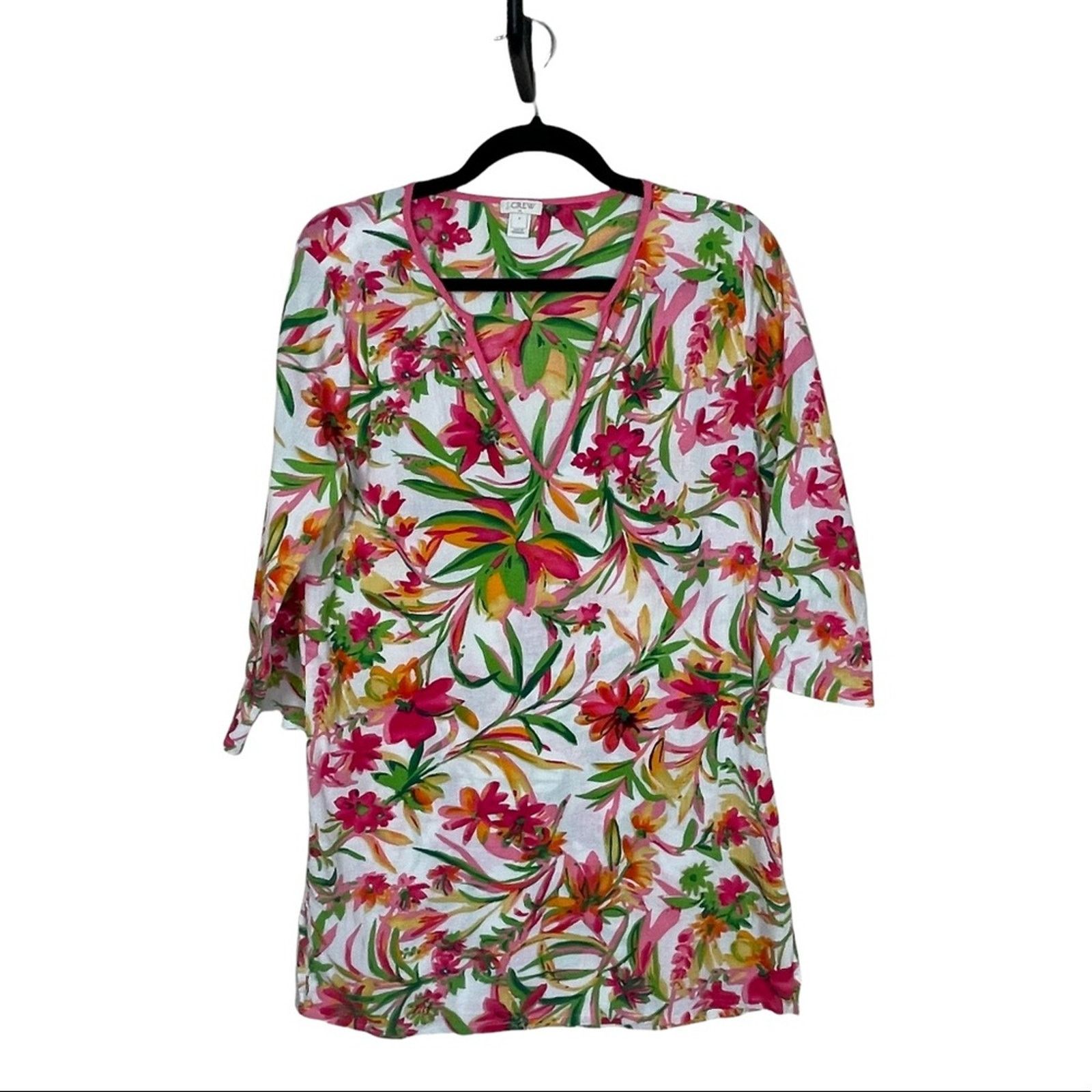 J.Crew J Crew Floral 3 QTR Sleeve Crinkle Fabric Pullover Small Size S / US 4 / IT 40 - 7 Thumbnail