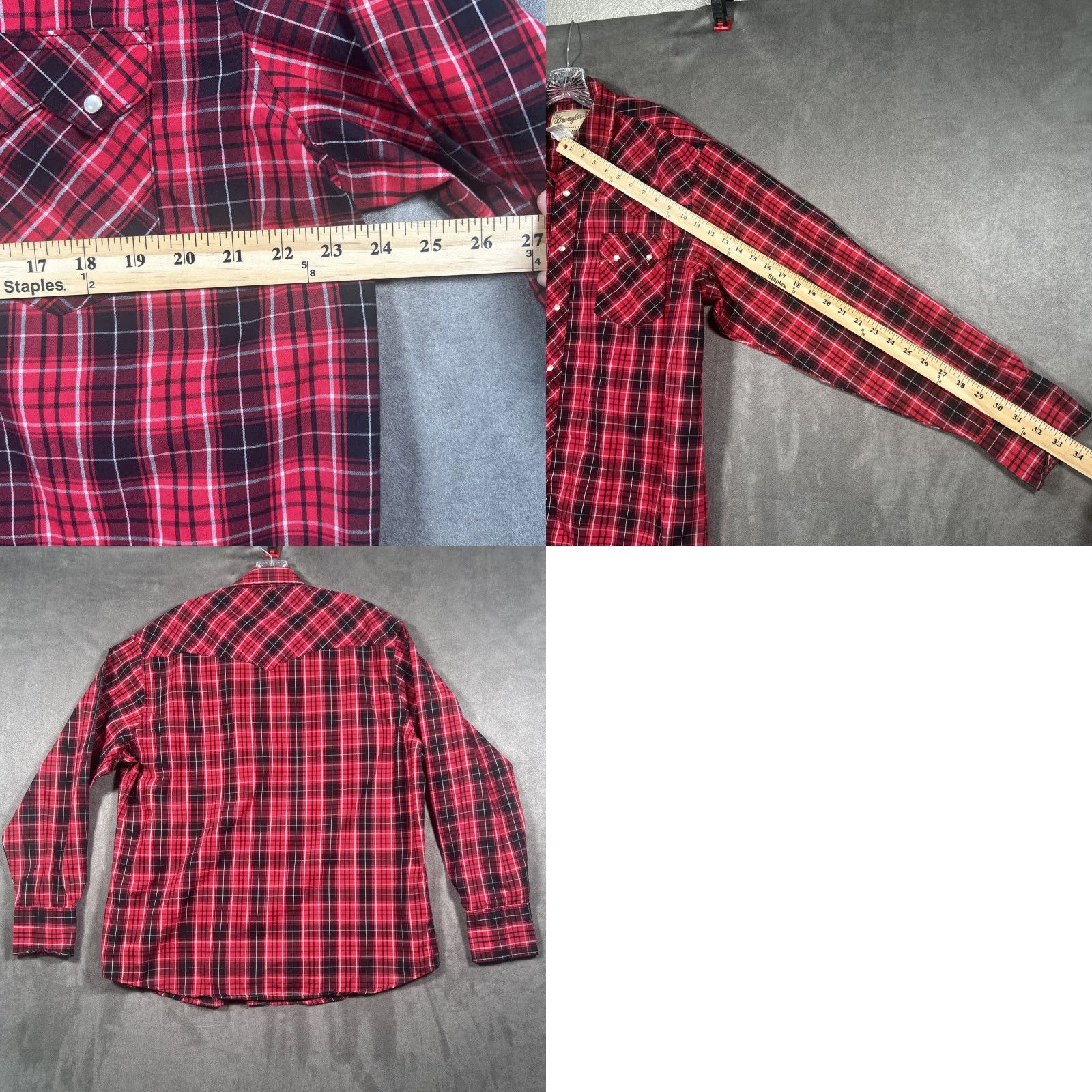 Wrangler Wrangler Western Mens XL Pearl Snap Shirt Red Plaid Sawtooth Pocket Cowboy Size US XL / EU 56 / 4 - 8 Thumbnail