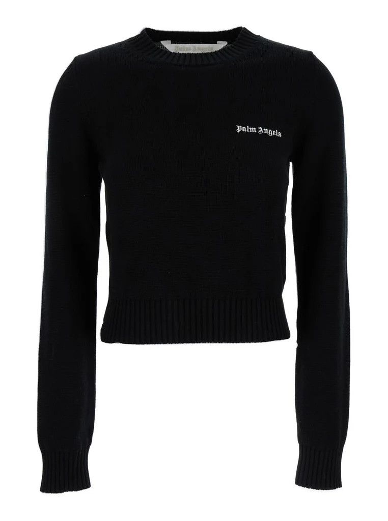 Palm Angels o1s22i1n0824 Embroidery Cropped Sweater in Black Size L / US 10 / IT 46 - 1 Thumbnail