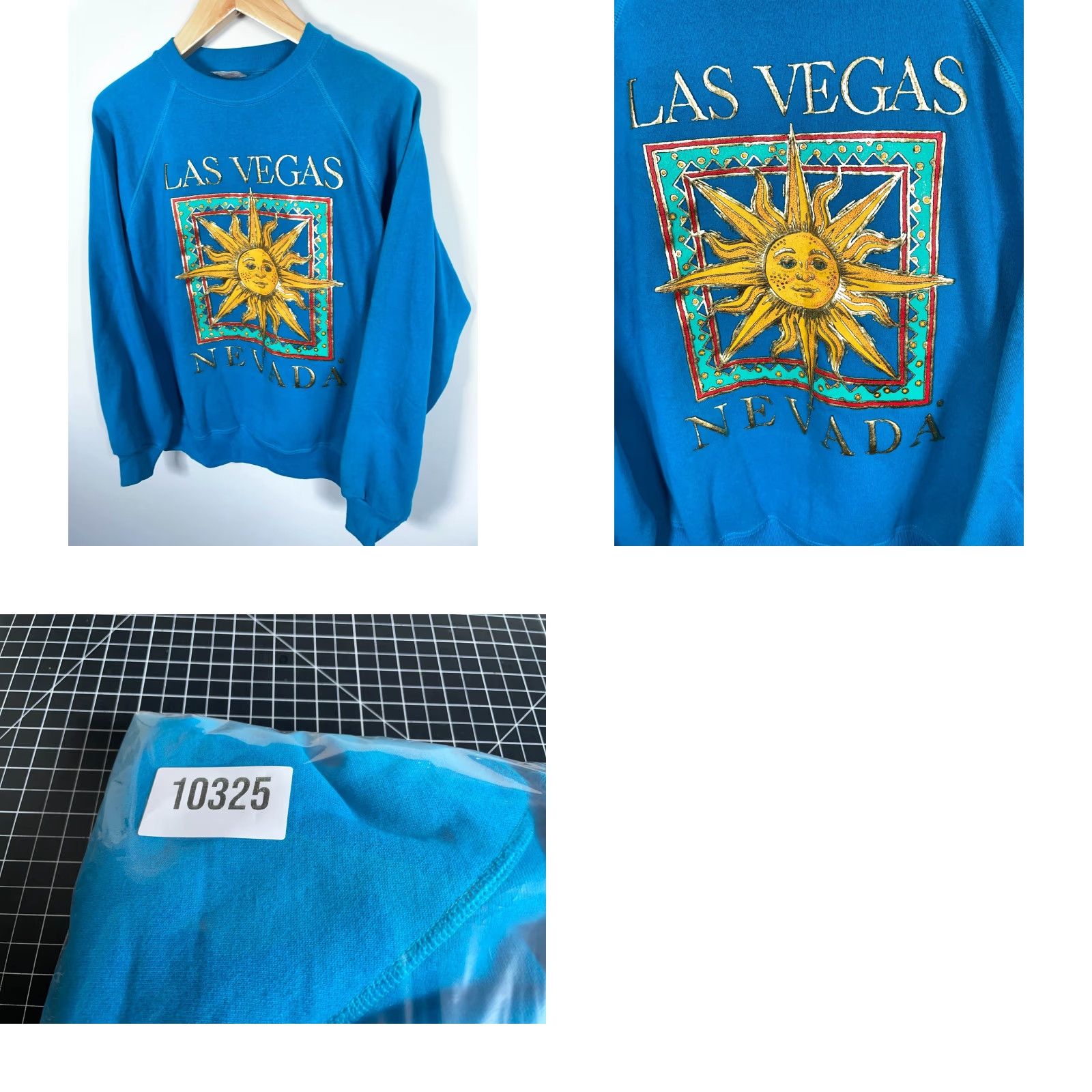 Hanes VINTAGE Hanes Sweatshirt Las Vegas Tribal Sun Blue 50/50 Raglan Sleeve Adult Large Crew Neck Graphic Print 90s City Retro Mens Size US L / EU 52-54 / 3 - 8 Thumbnail