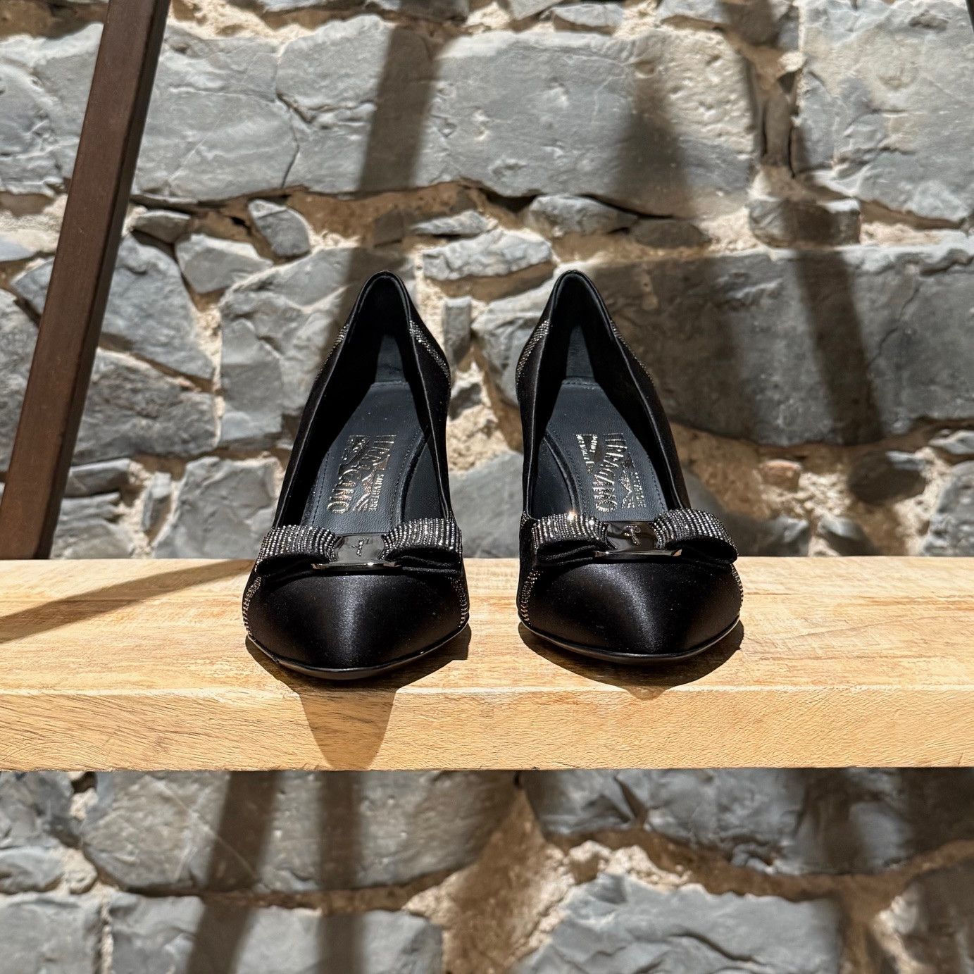 Salvatore Ferragamo Salvatore Ferragamo Black Satin Crystal Embellished Pumps Size US 9.5 / IT 39.5 - 2 Thumbnail