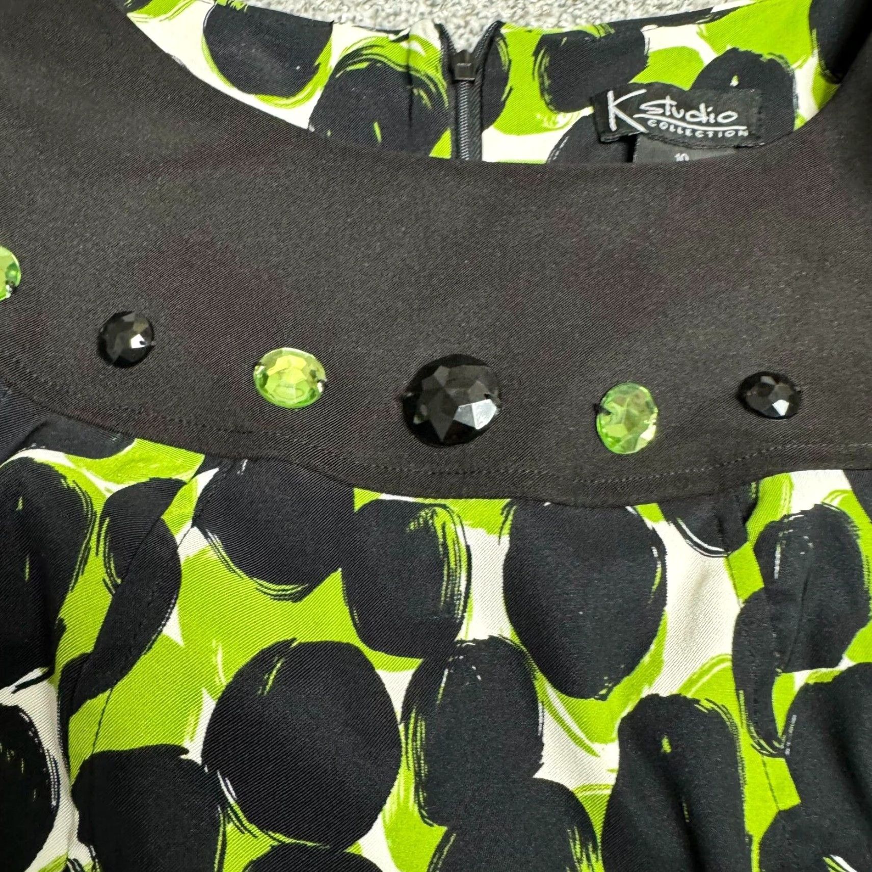 Vintage VINTAGE 90s Y2K Does 60s Shift Dress Size 10 Mod Polka Dot Rhinestones Knee Length Green Womens Size L / US 10 / IT 46 - 5 Thumbnail