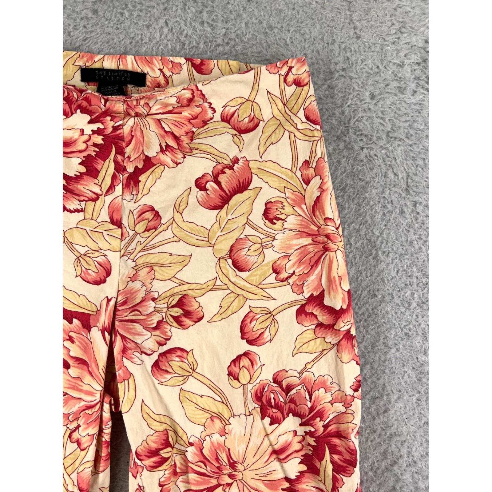 Vintage The Limited Pants Womens 2 Red Beige Floral Ankle Cotton Blend Stretch Pull On Size 26" / US 2 / IT 38 - 7 Thumbnail