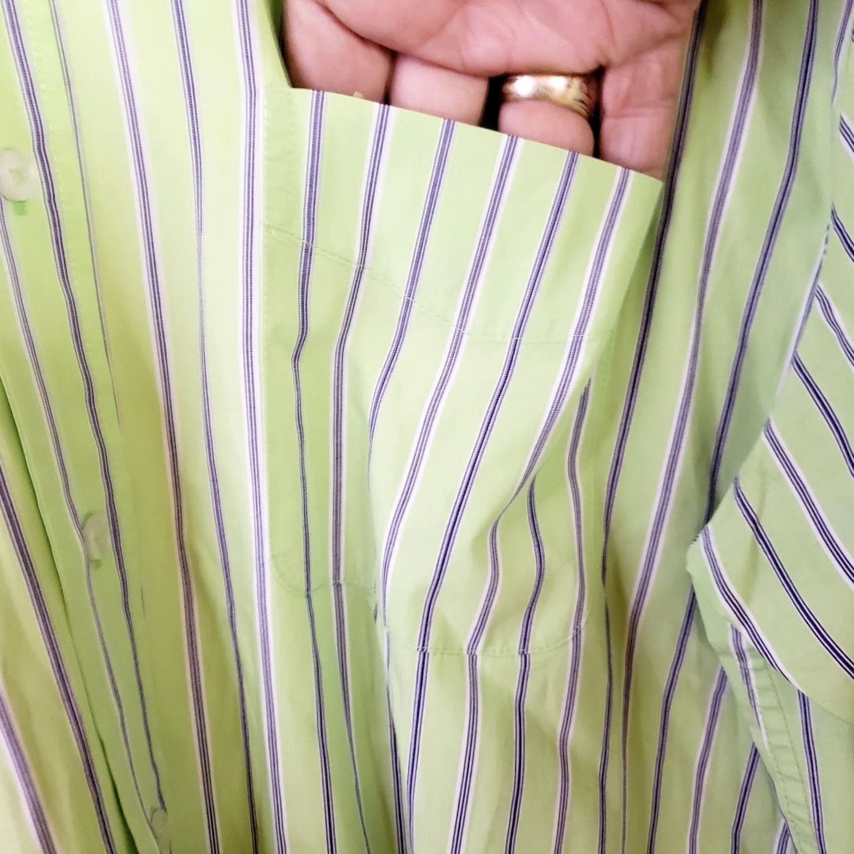 Vintage Donald Ross Shirt Men's L Green Striped Dress Button Up Size 42R - 6 Thumbnail